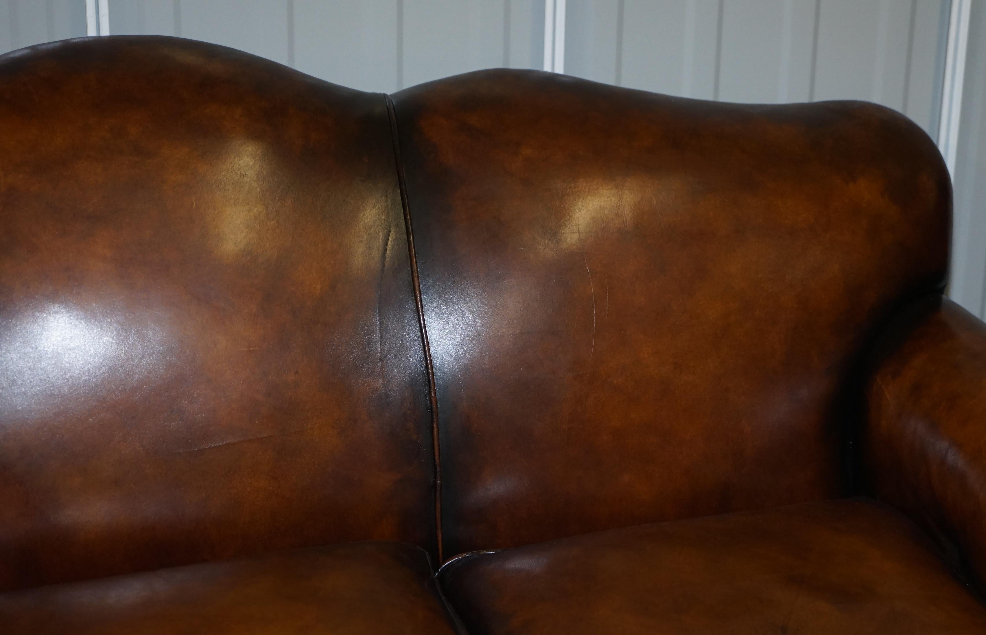 Victorian Very Rare Fully Restored Gentleman's Club Moustache Back Brown Leather Sofa For Sale