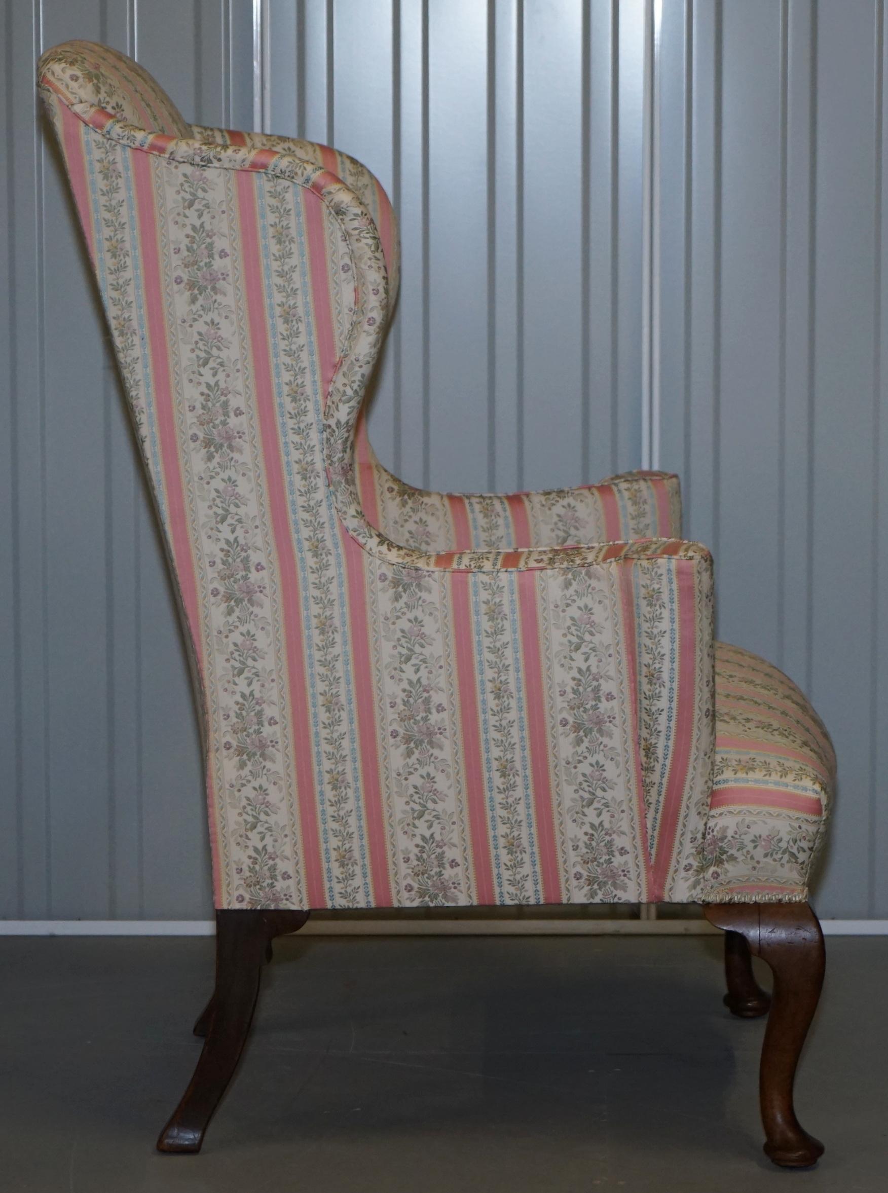 Upholstery Very Rare Fully Restored Howard & Son's Walnut Wingback Armchair Regency Stripe For Sale