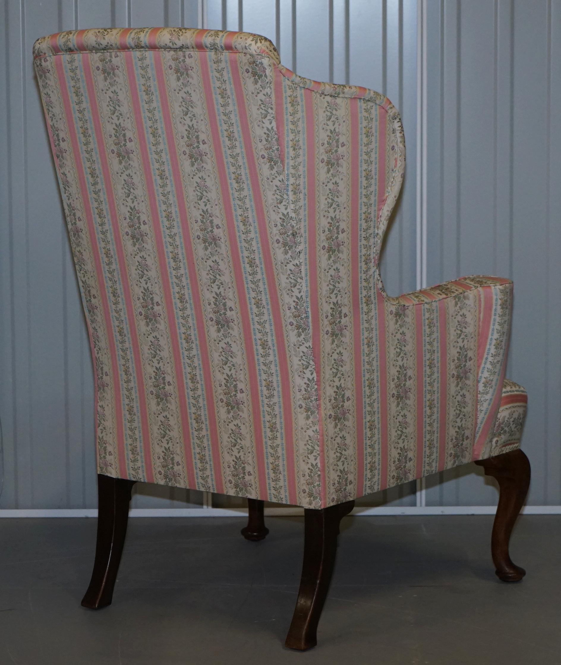 Very Rare Fully Restored Howard & Son's Walnut Wingback Armchair Regency Stripe For Sale 2