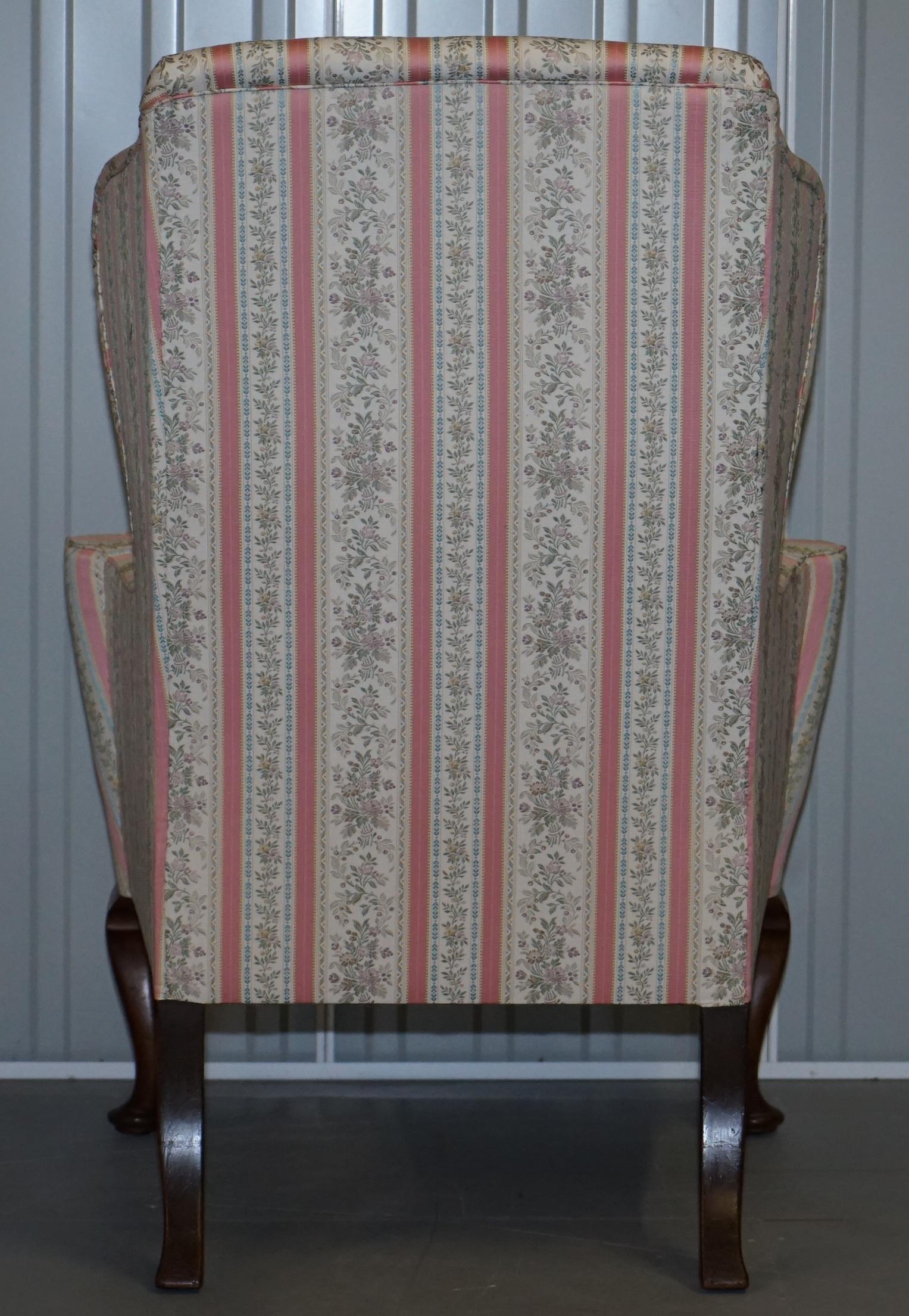 Very Rare Fully Restored Howard & Son's Walnut Wingback Armchair Regency Stripe For Sale 3