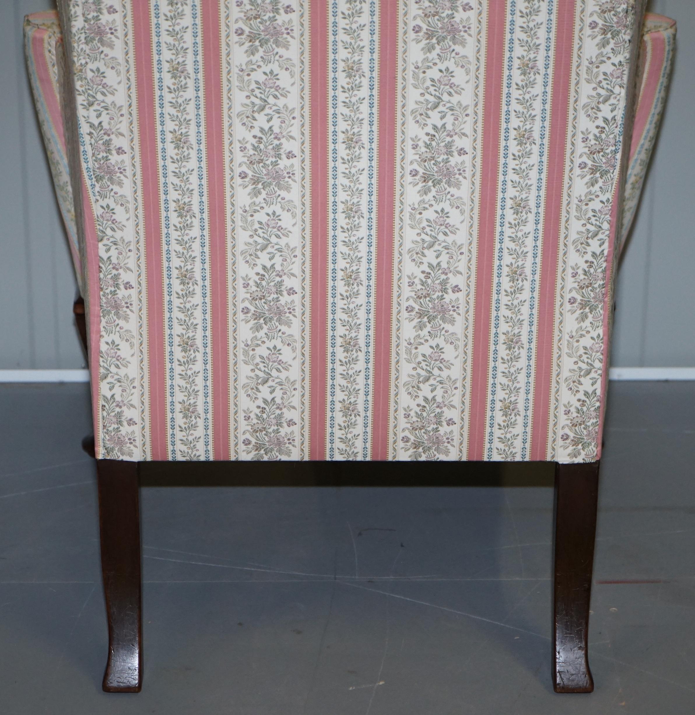 Very Rare Fully Restored Howard & Son's Walnut Wingback Armchair Regency Stripe For Sale 4