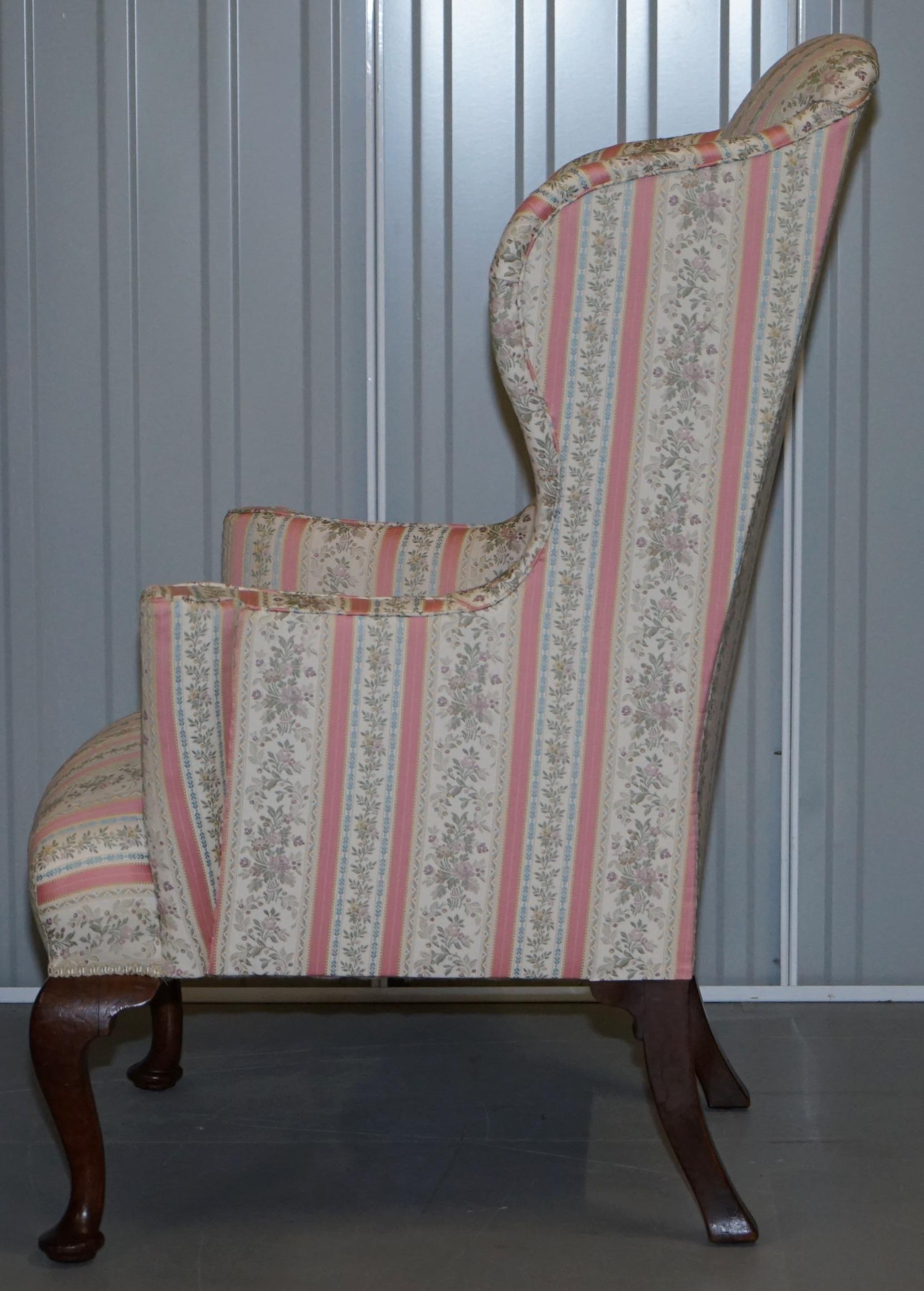 Very Rare Fully Restored Howard & Son's Walnut Wingback Armchair Regency Stripe For Sale 5
