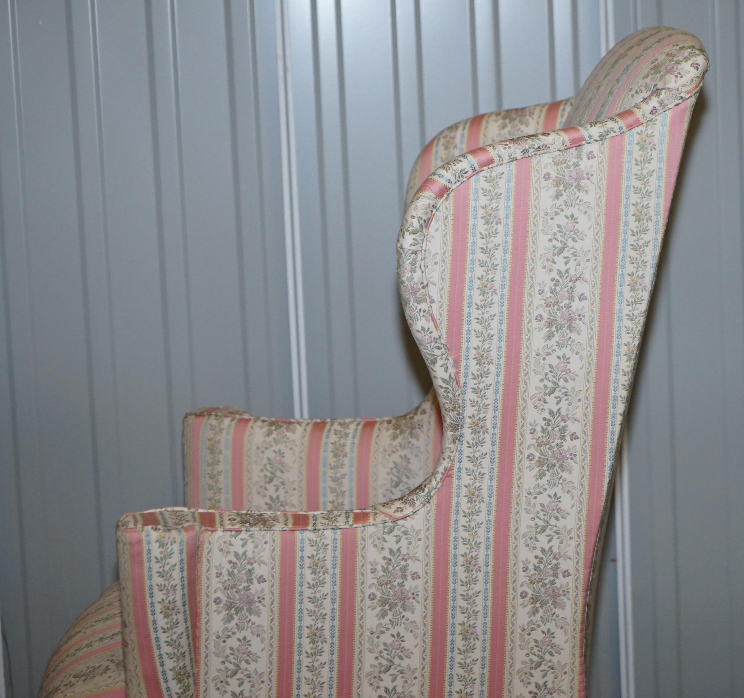 Very Rare Fully Restored Howard & Son's Walnut Wingback Armchair Regency Stripe For Sale 7