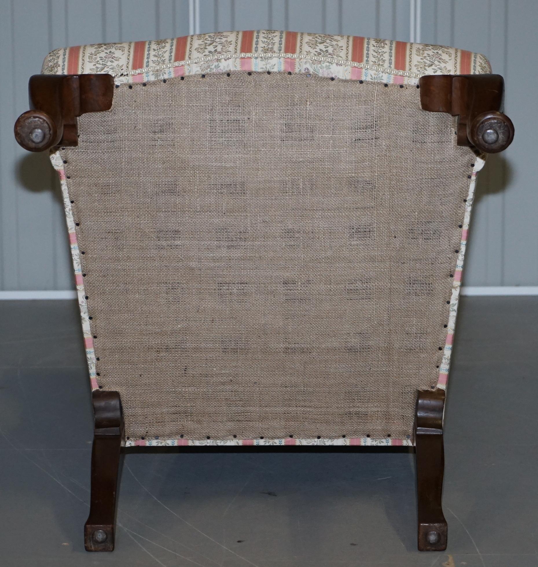 Very Rare Fully Restored Howard & Son's Walnut Wingback Armchair Regency Stripe For Sale 8