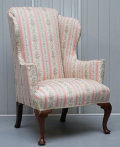 Very Rare Fully Restored Howard & Son's Walnut Wingback Armchair Regency Stripe