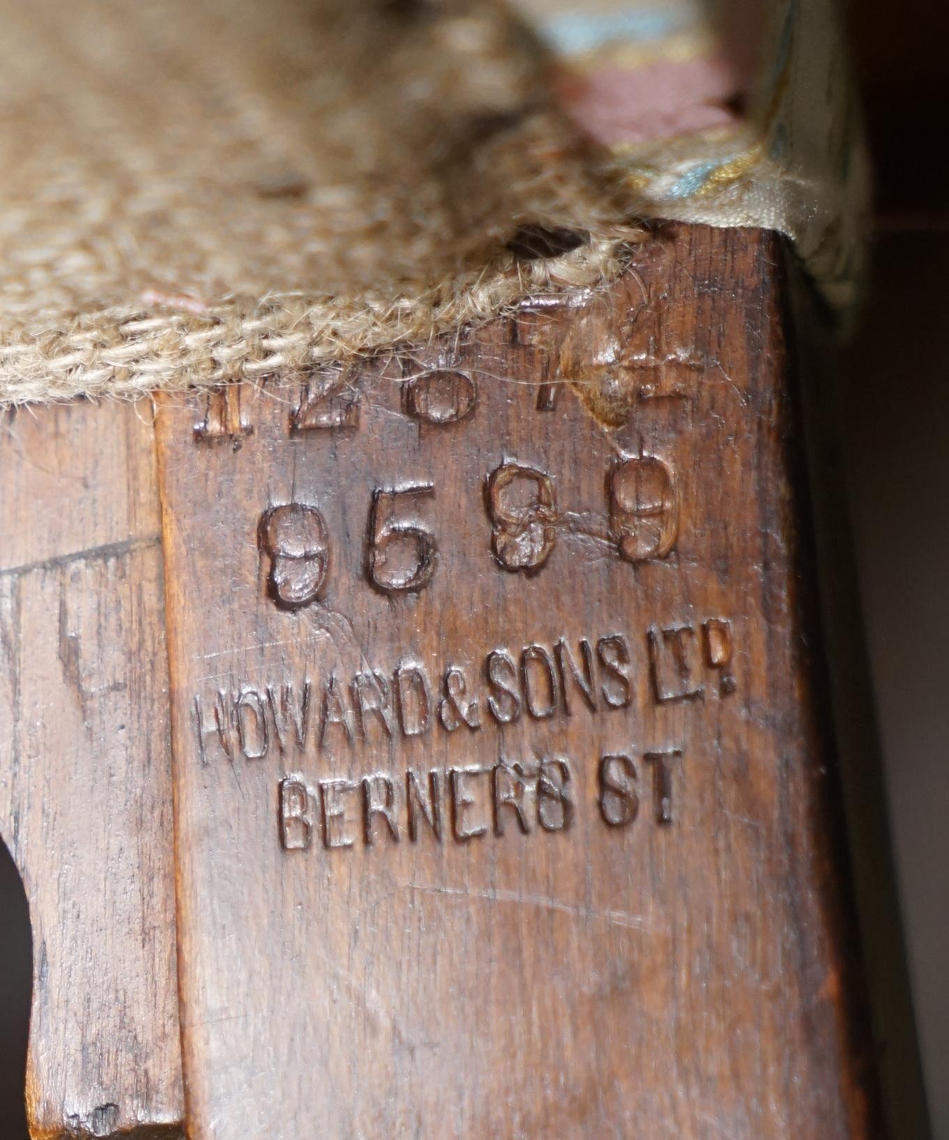 Very Rare Fully Restored Howard & Son's Walnut Wingback Armchair Regency Stripe For Sale 10