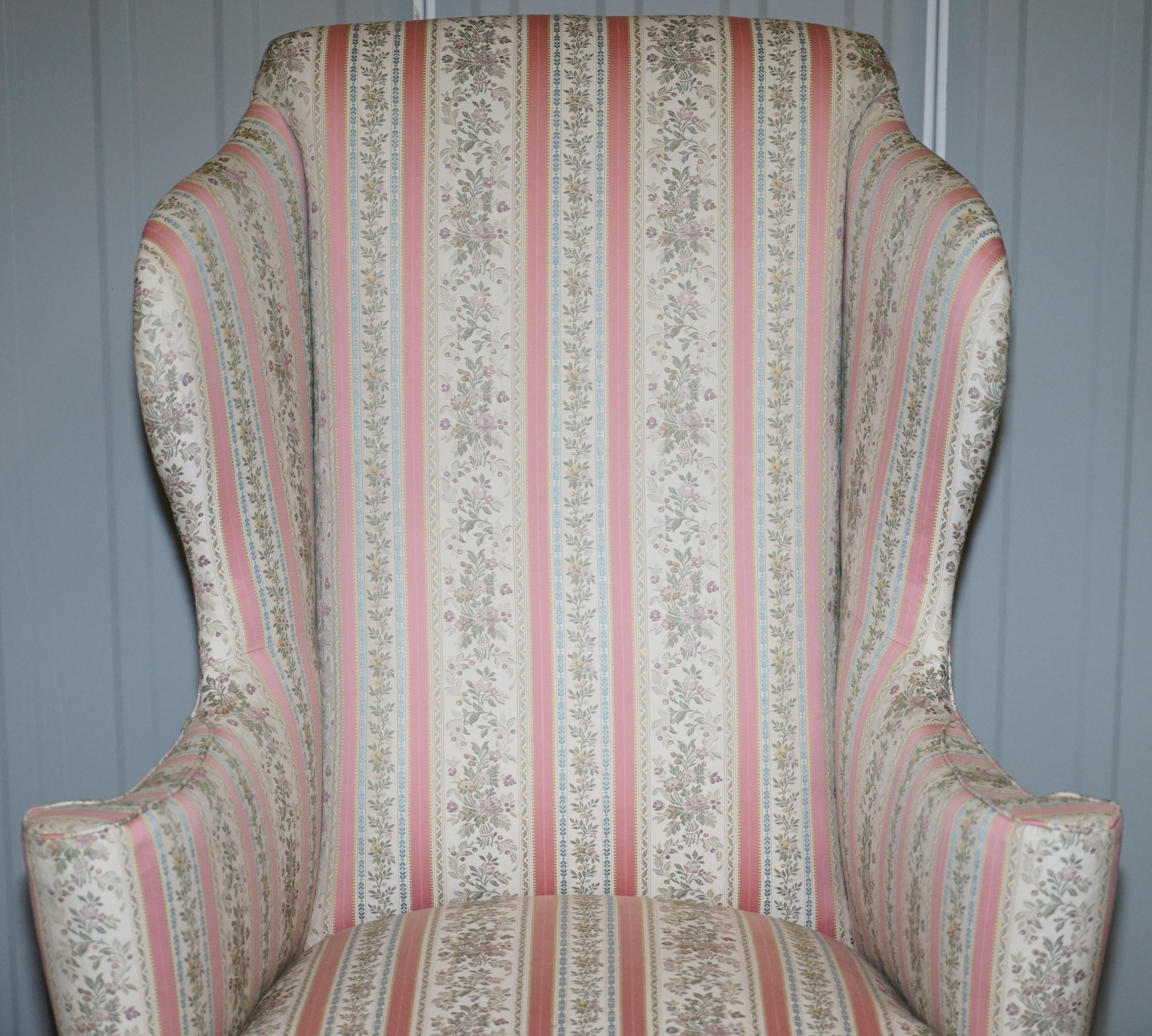 High Victorian Very Rare Fully Restored Howard & Son's Walnut Wingback Armchair Regency Stripe For Sale