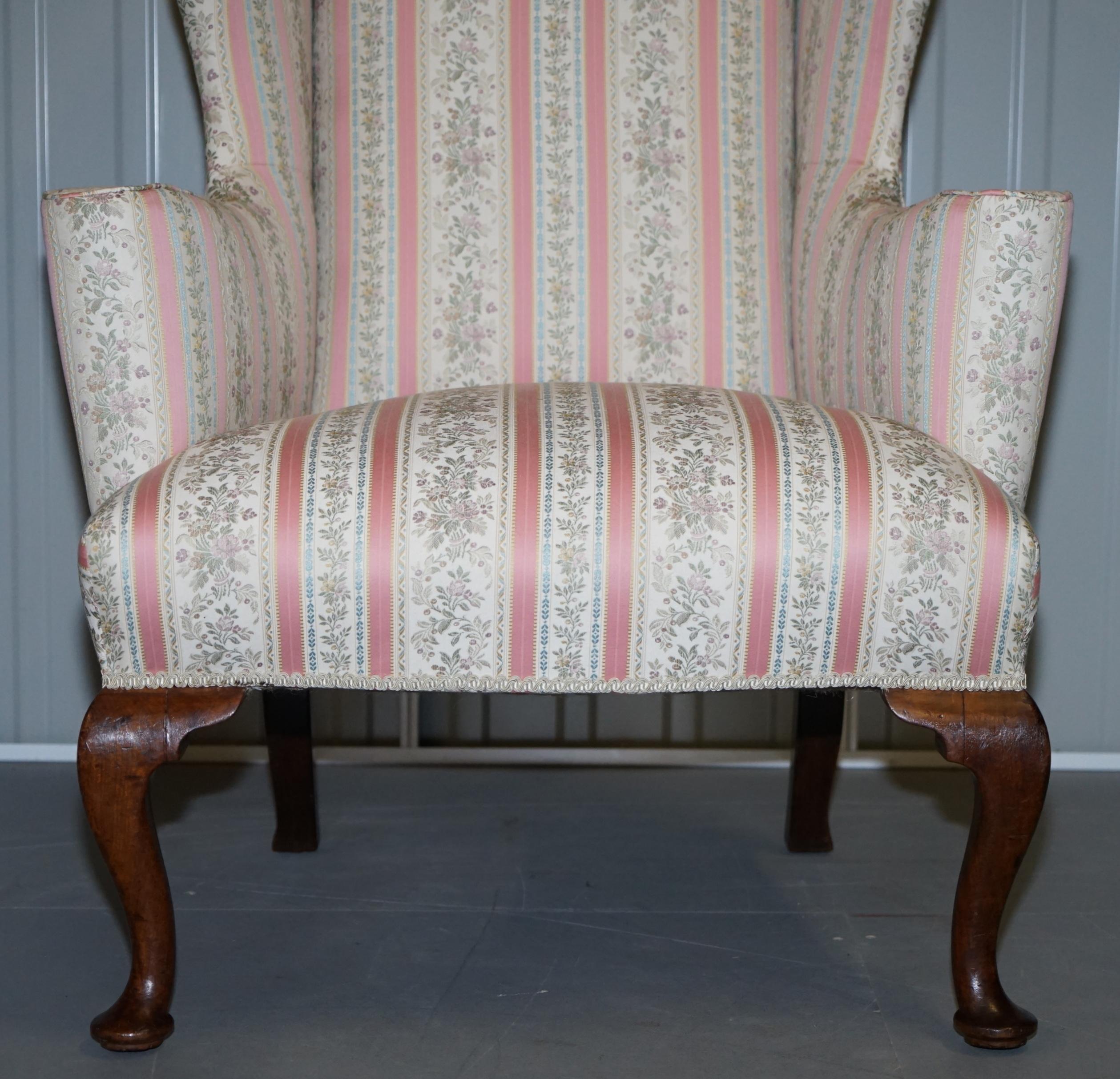 Hand-Crafted Very Rare Fully Restored Howard & Son's Walnut Wingback Armchair Regency Stripe For Sale