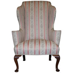 Très rare fauteuil Wingback en noyer entièrement restauré Howard & Son's Regency Stripe