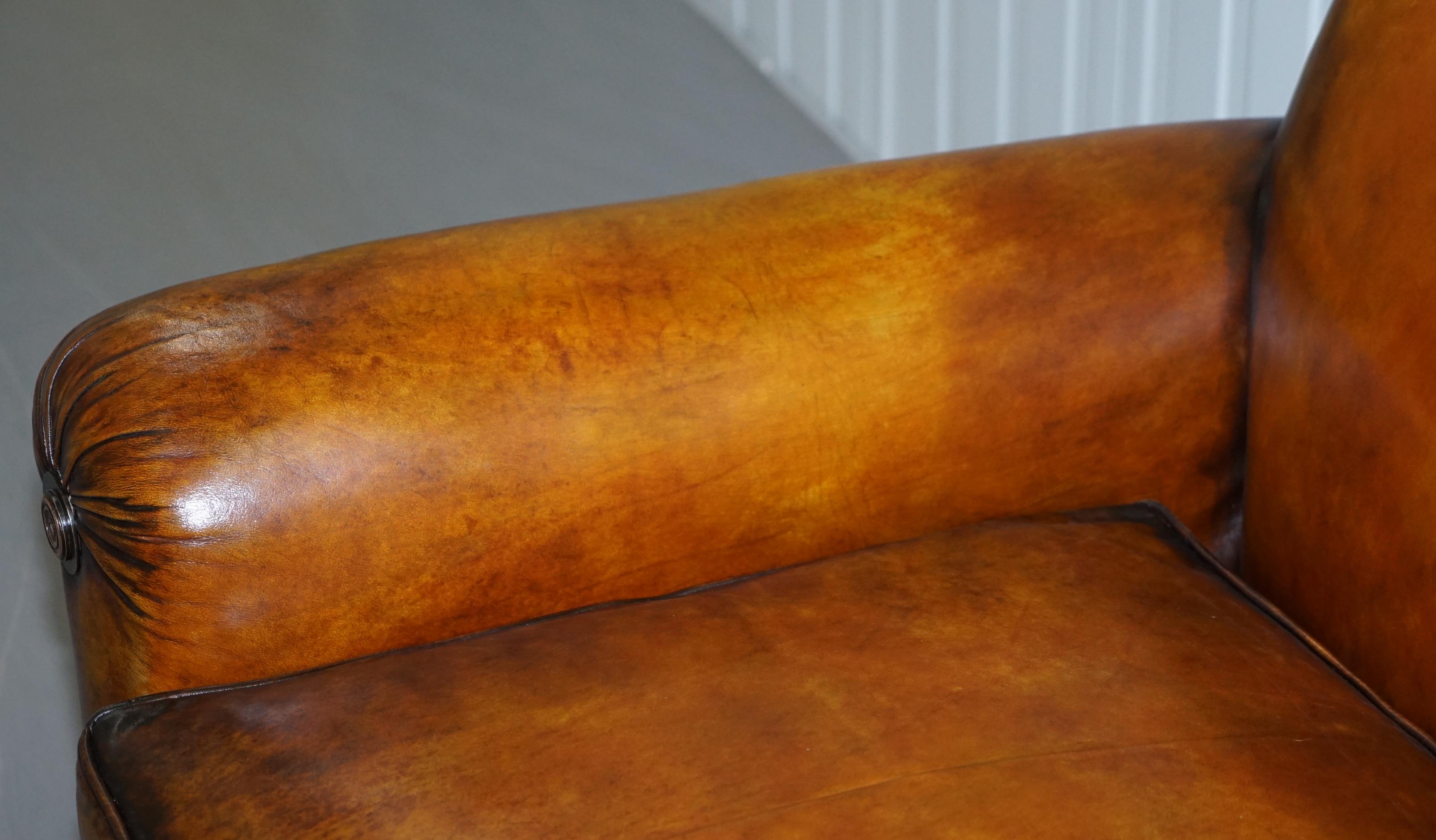 Very Rare Fully Restored Victorian Brown Leather Feather Filled Cushions Sofa 4