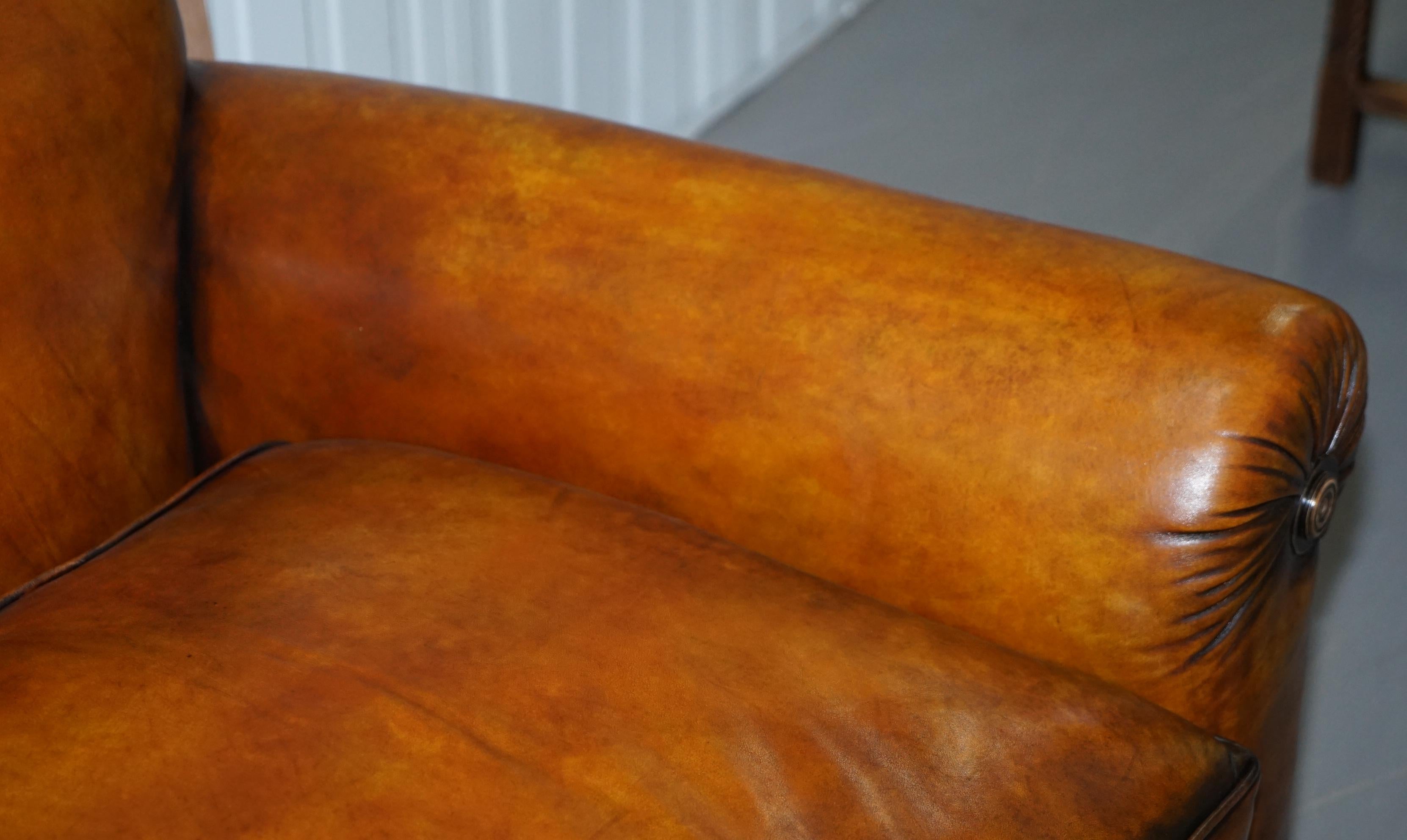 Very Rare Fully Restored Victorian Brown Leather Feather Filled Cushions Sofa 5
