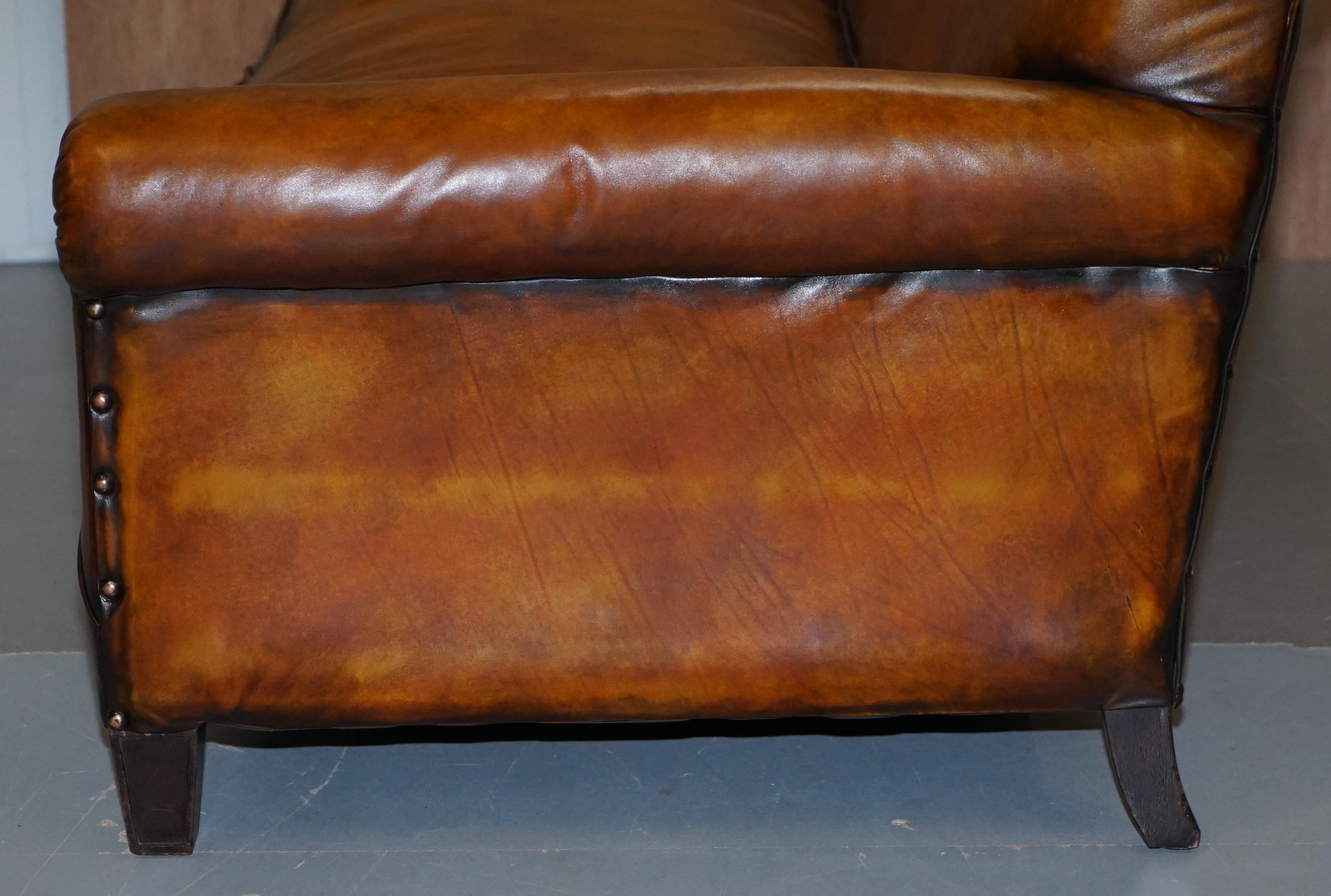 Very Rare Fully Restored Victorian Brown Leather Feather Filled Cushions Sofa 13
