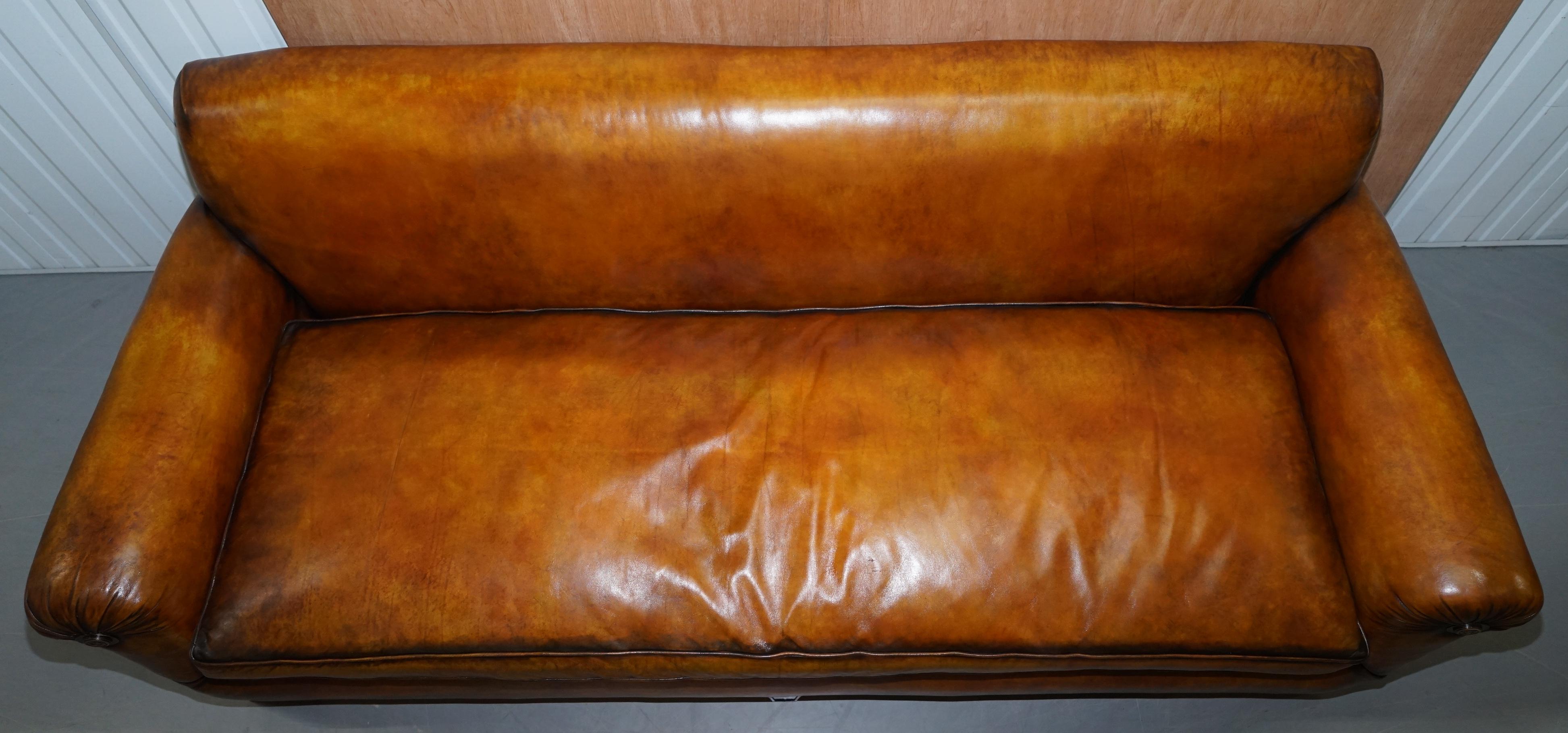 Very Rare Fully Restored Victorian Brown Leather Feather Filled Cushions Sofa 2