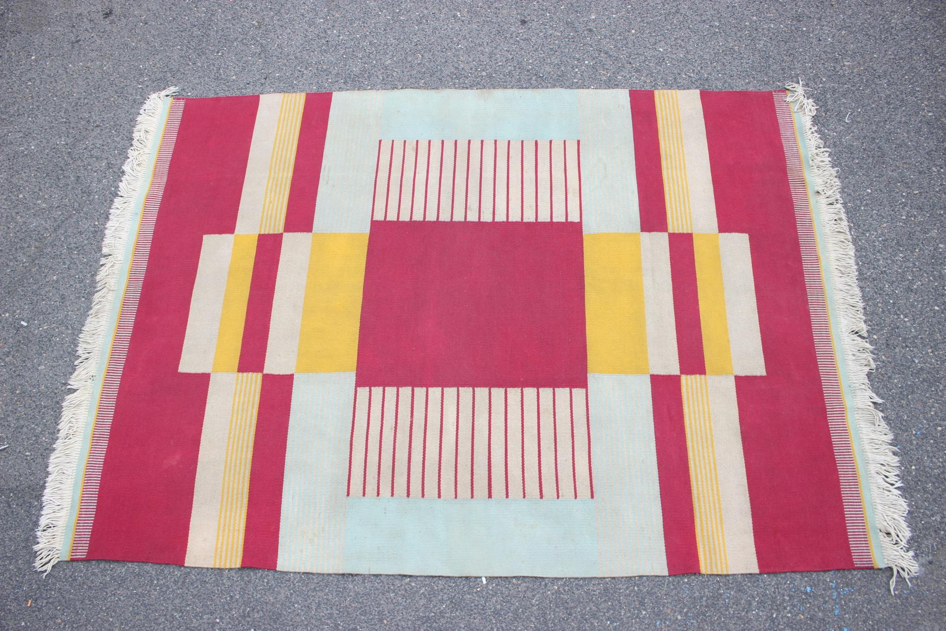 Seltener geometrischer Original-Teppich, entworfen von Antonin Kybal, 1940er Jahre (Moderne der Mitte des Jahrhunderts) im Angebot