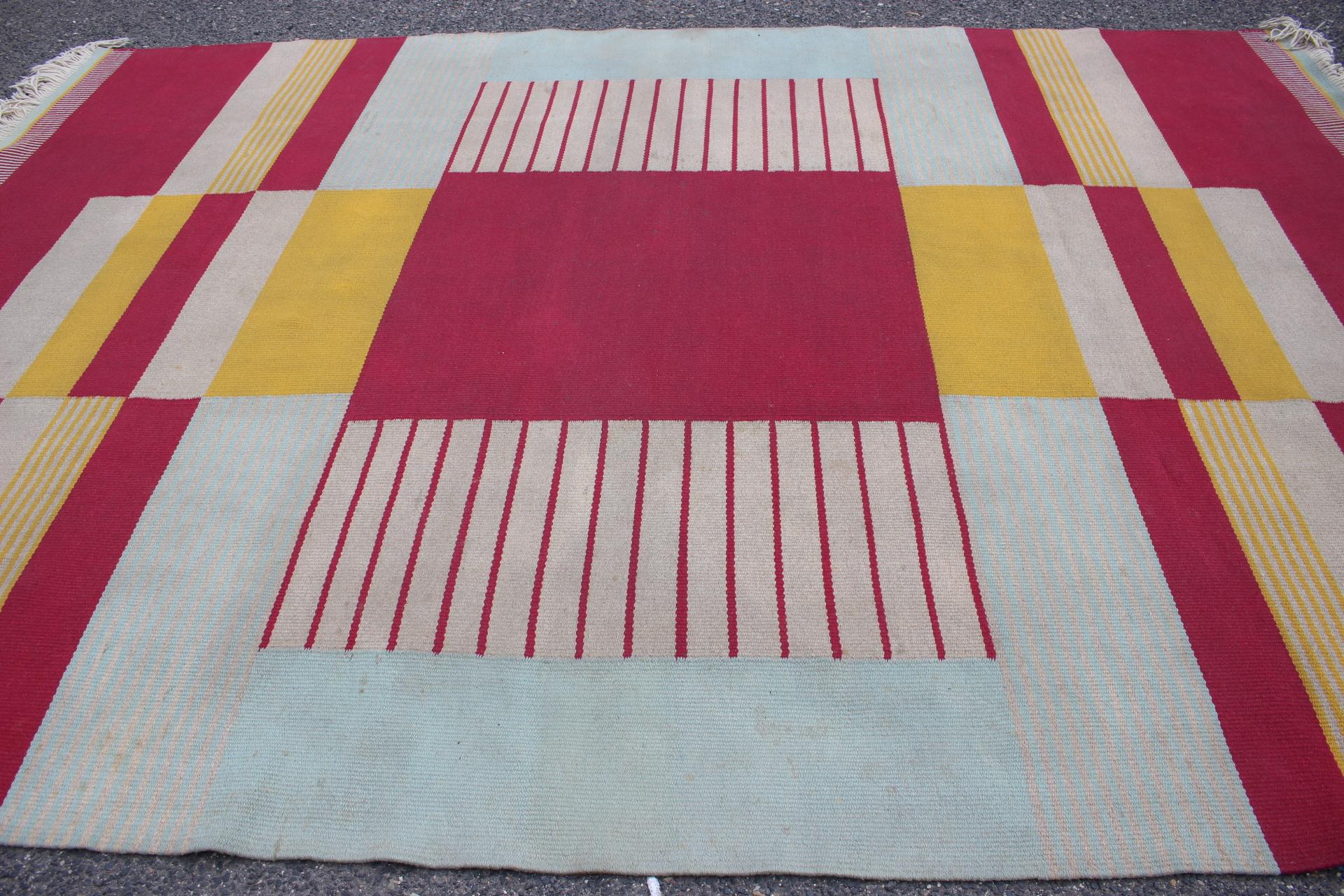 Very Rare Geometric Original Carpet Designed by Antonin Kybal, 1940s In Good Condition For Sale In Praha, CZ