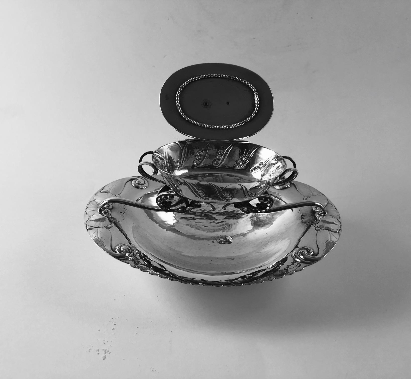 Danish Very Rare Georg Jensen Lidded Raised Two-Tier Dish with Amber Finial 81 For Sale