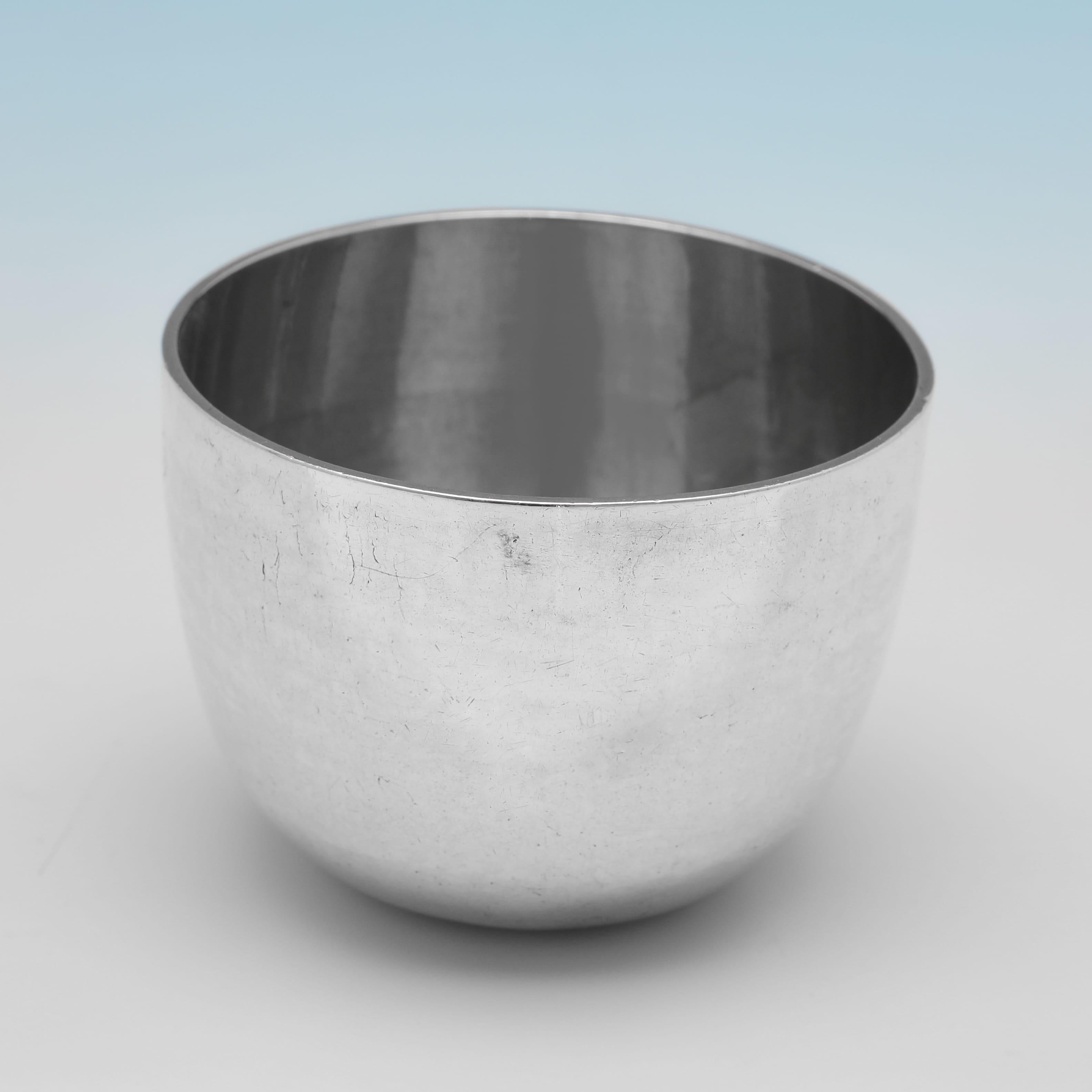 Hallmarked in Chester in 1753 by Richard Richardson, this very rare, George II Period, Antique Sterling Silver Tumbler Cup, is of traditional form, and is engraved with contemporary initials to the side and underneath. 

The tumbler cup measures