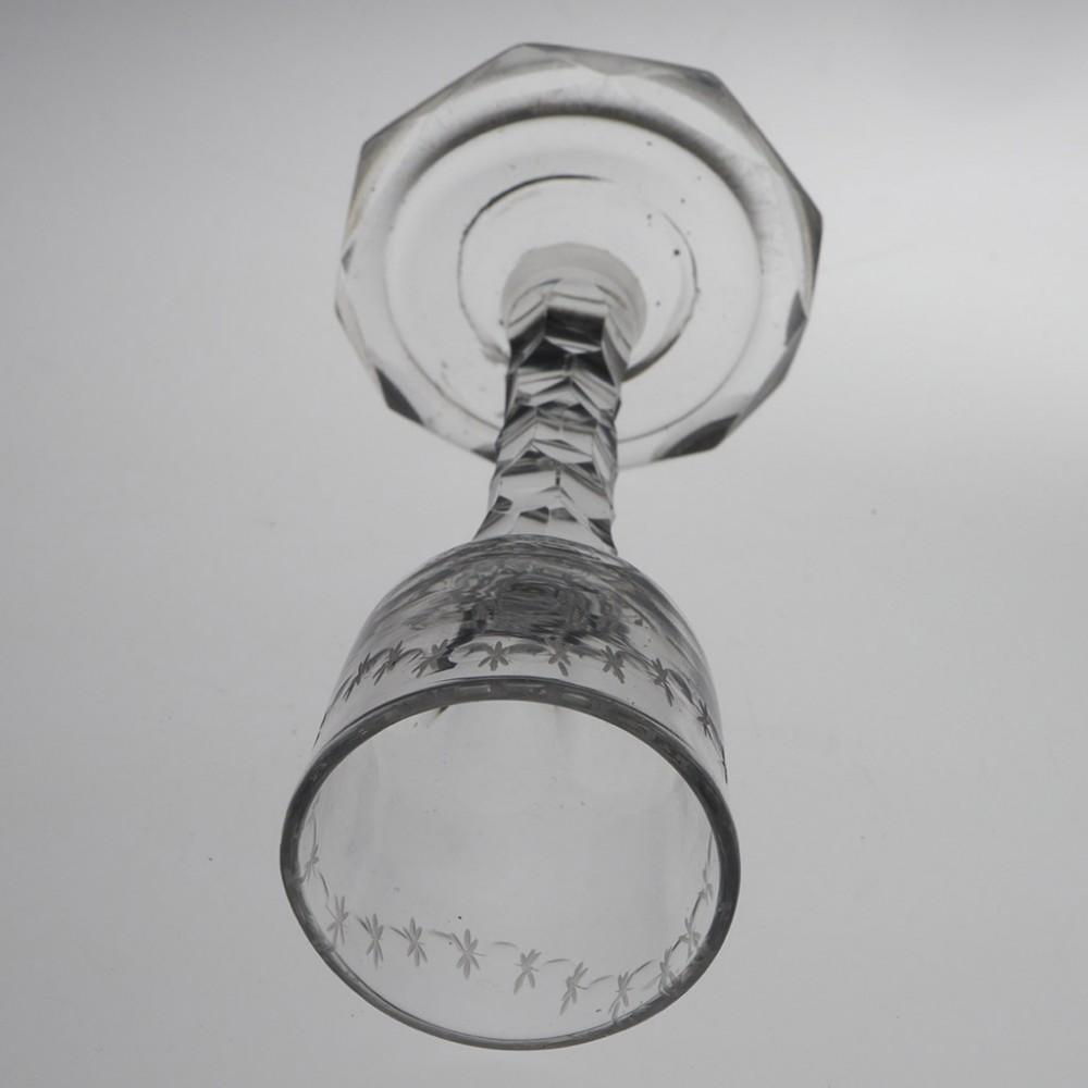 Early 19th Century Very Rare Georgian Facet Cut Wine Glass with Octagonal Foot c1800 For Sale