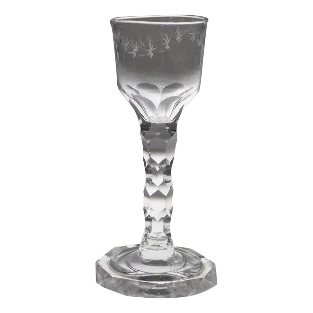 Rarísima copa de vino georgiana de corte facetado con pie octogonal c1800 en venta
