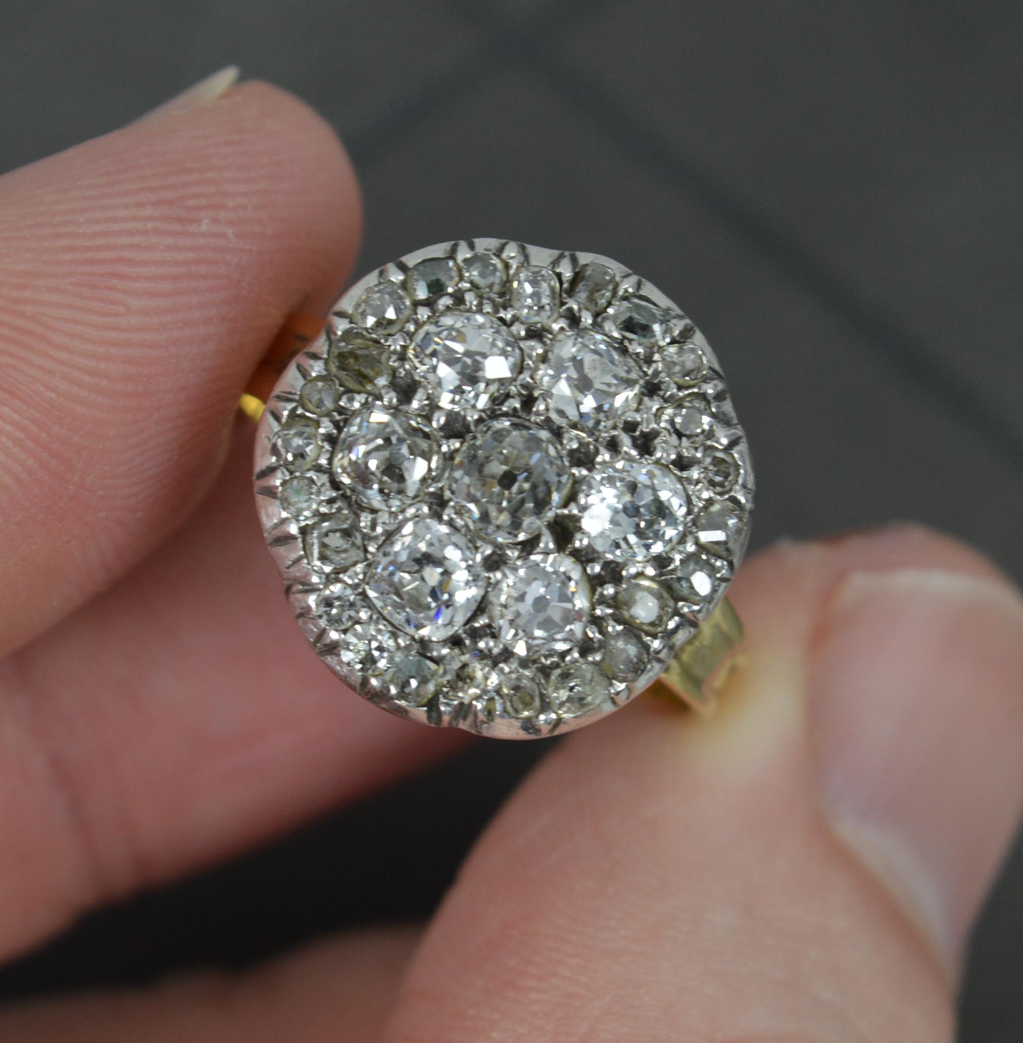 Very Rare Georgian Foiled Back Old Cut Diamond and 18ct Gold Panel Cluster Ring For Sale 3