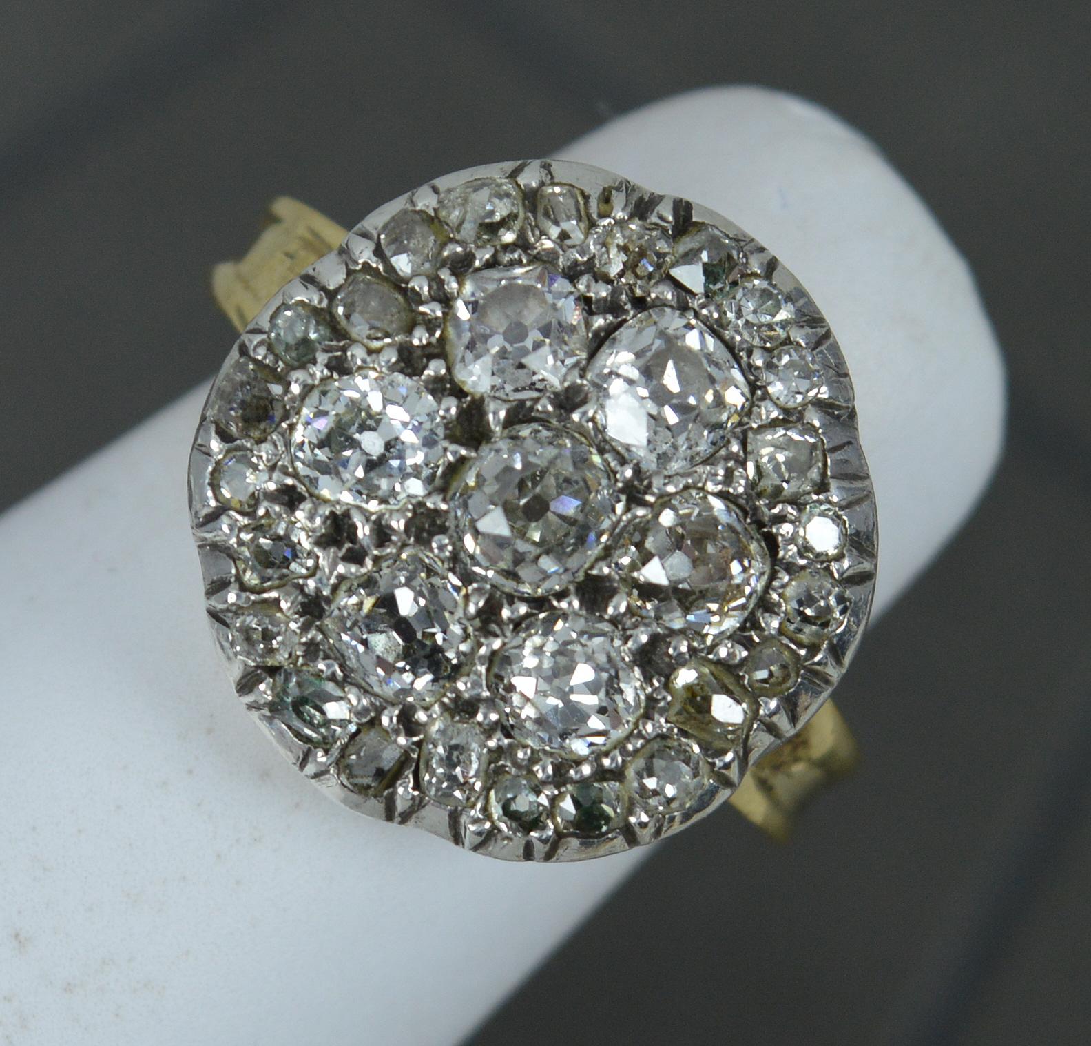 Very Rare Georgian Foiled Back Old Cut Diamond and 18ct Gold Panel Cluster Ring For Sale 4