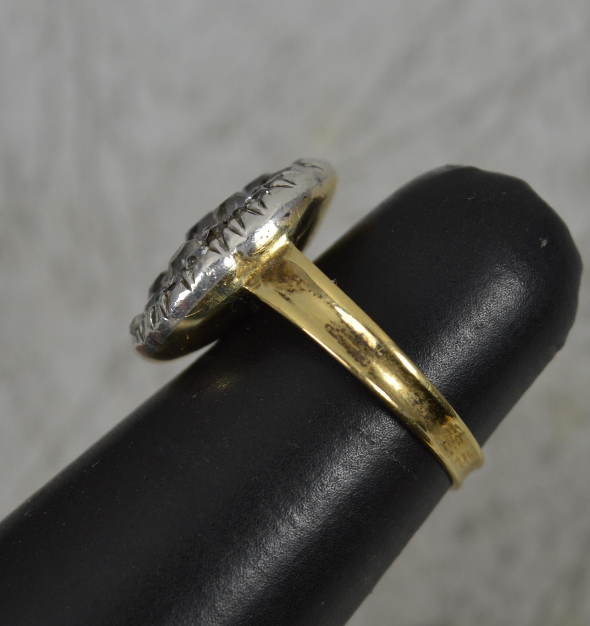 Very Rare Georgian Foiled Back Old Cut Diamond and 18ct Gold Panel Cluster Ring For Sale 5