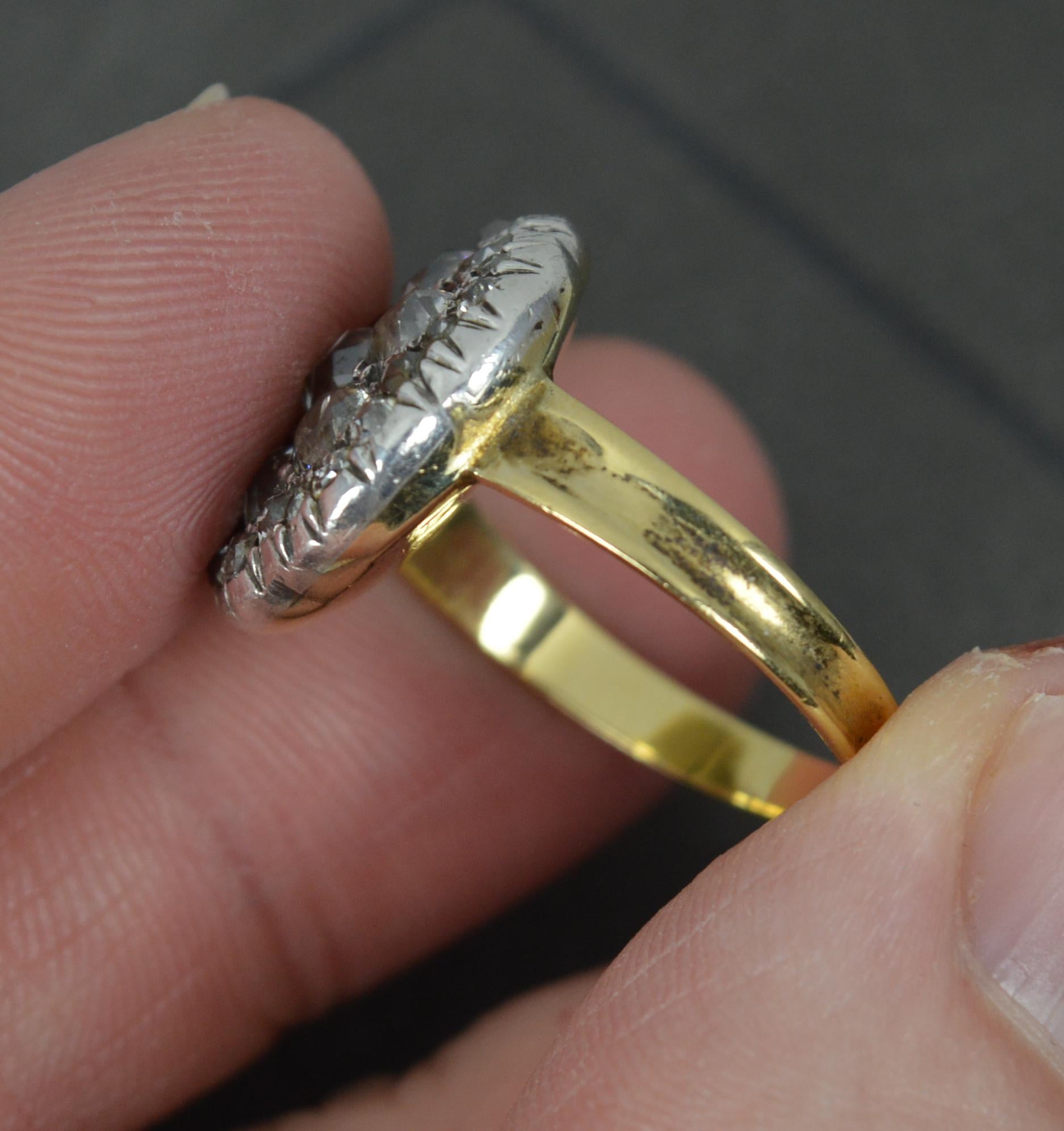 Women's Very Rare Georgian Foiled Back Old Cut Diamond and 18ct Gold Panel Cluster Ring For Sale