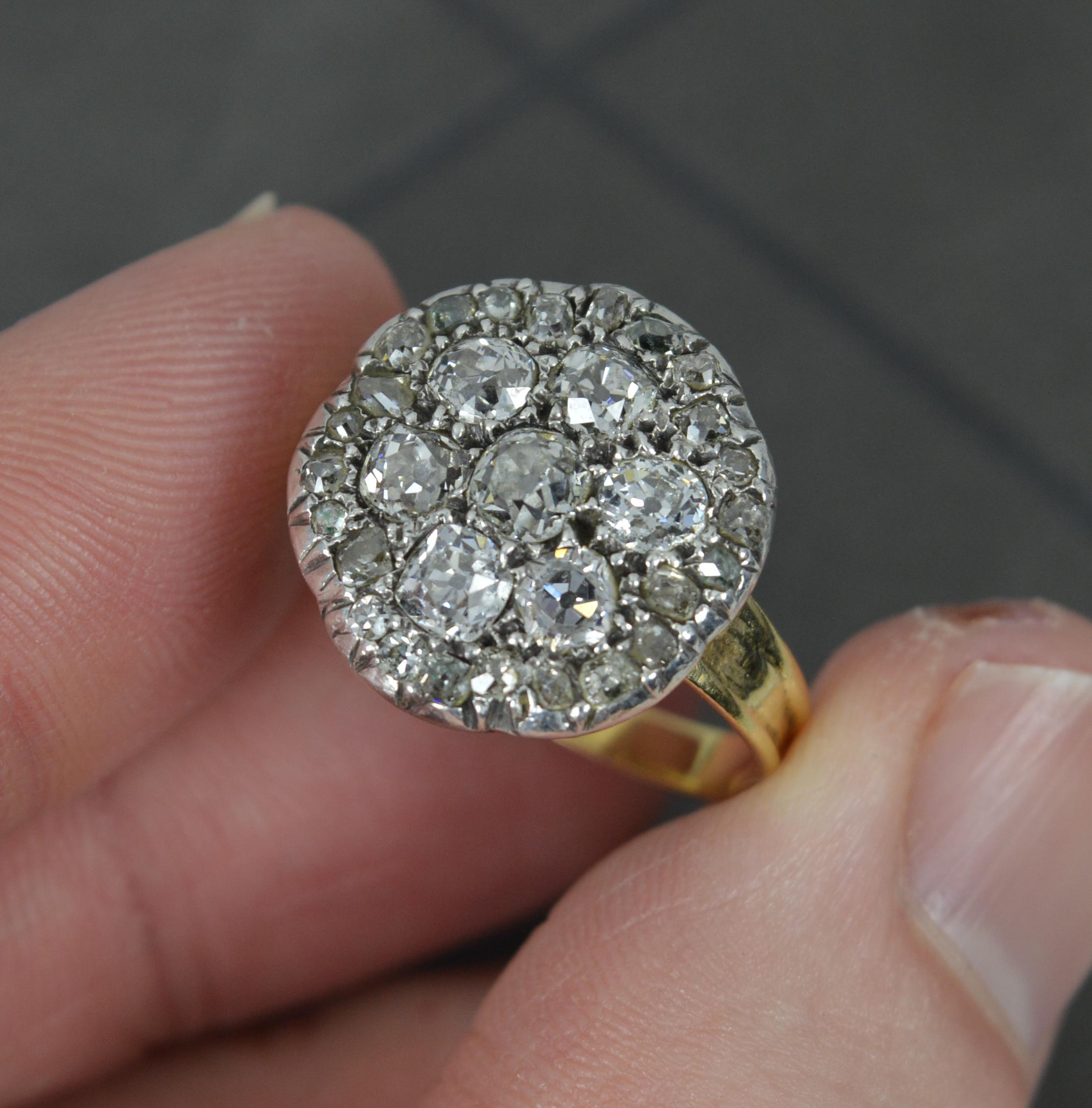 Very Rare Georgian Foiled Back Old Cut Diamond and 18ct Gold Panel Cluster Ring For Sale 1