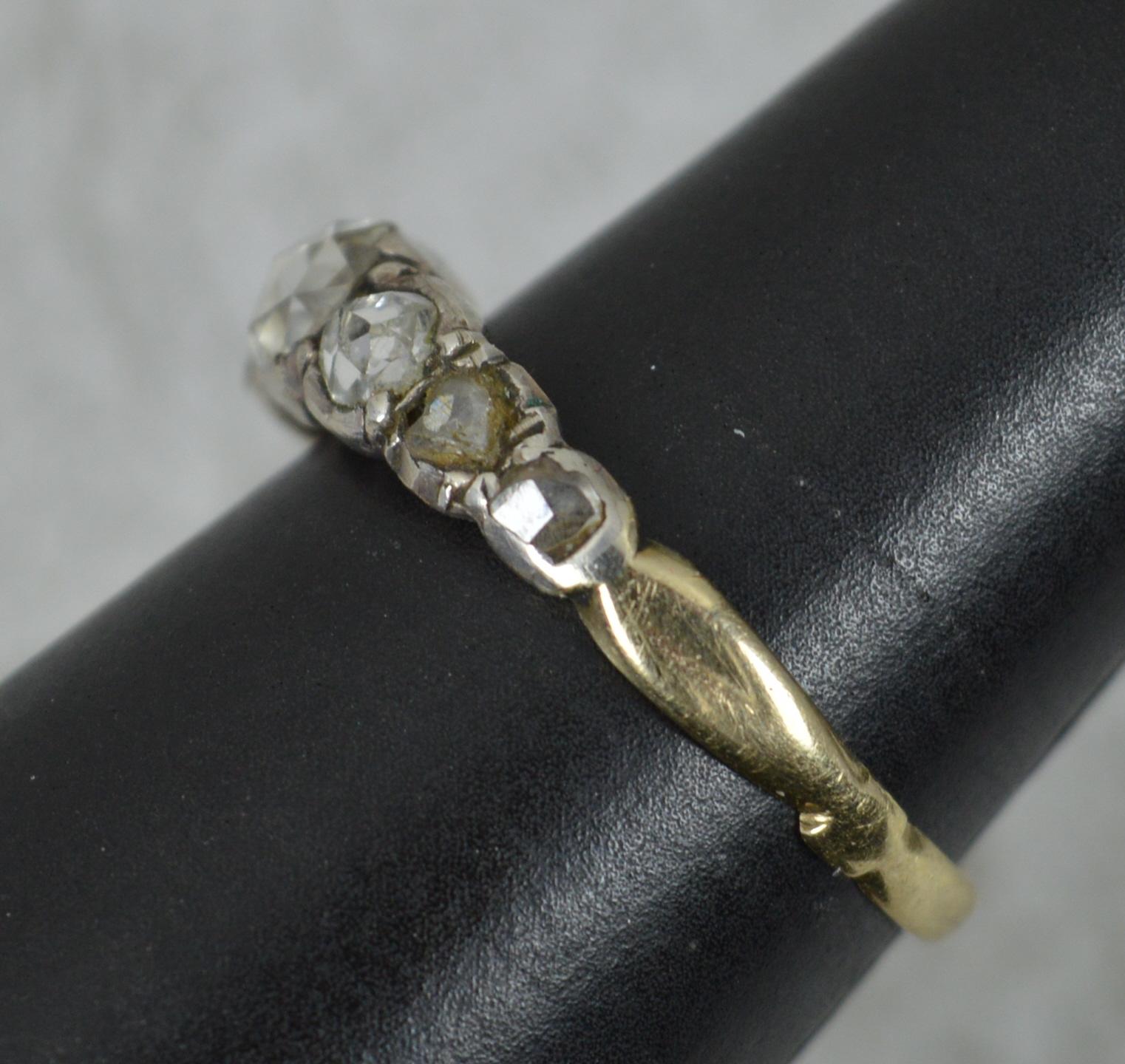 Very Rare Georgian Foiled Back Rose Cut Diamond and 15Carat Gold Stack Ring For Sale 6