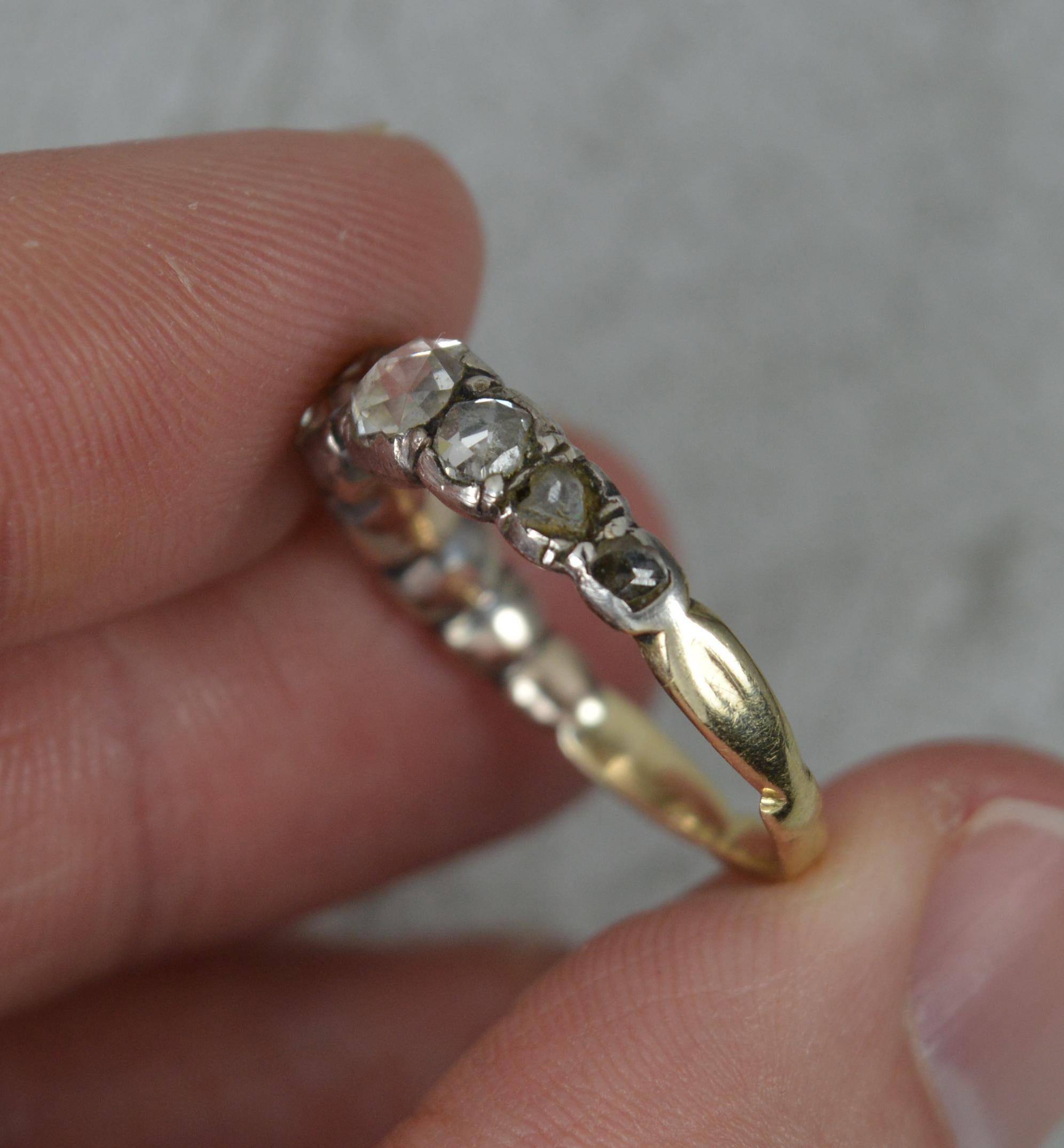 Women's Very Rare Georgian Foiled Back Rose Cut Diamond and 15Carat Gold Stack Ring For Sale