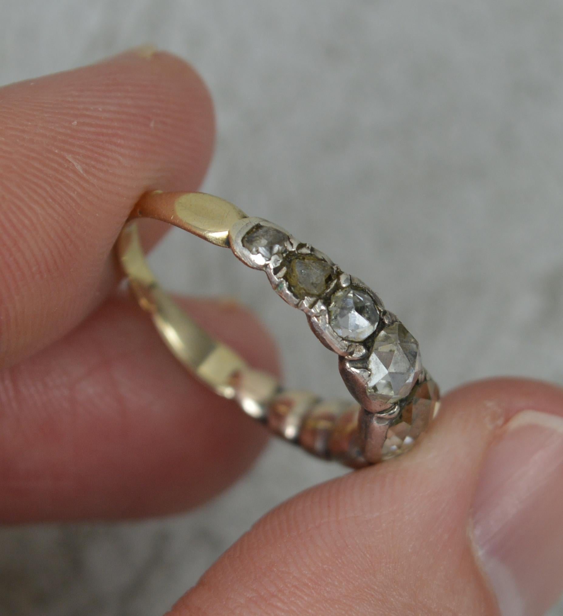 Very Rare Georgian Foiled Back Rose Cut Diamond and 15Carat Gold Stack Ring For Sale 2