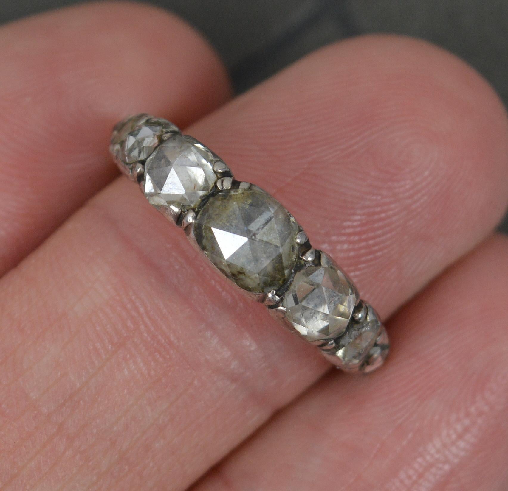 Very Rare Georgian Foiled Back Rose Cut Diamond and 15Carat Gold Stack Ring For Sale 4