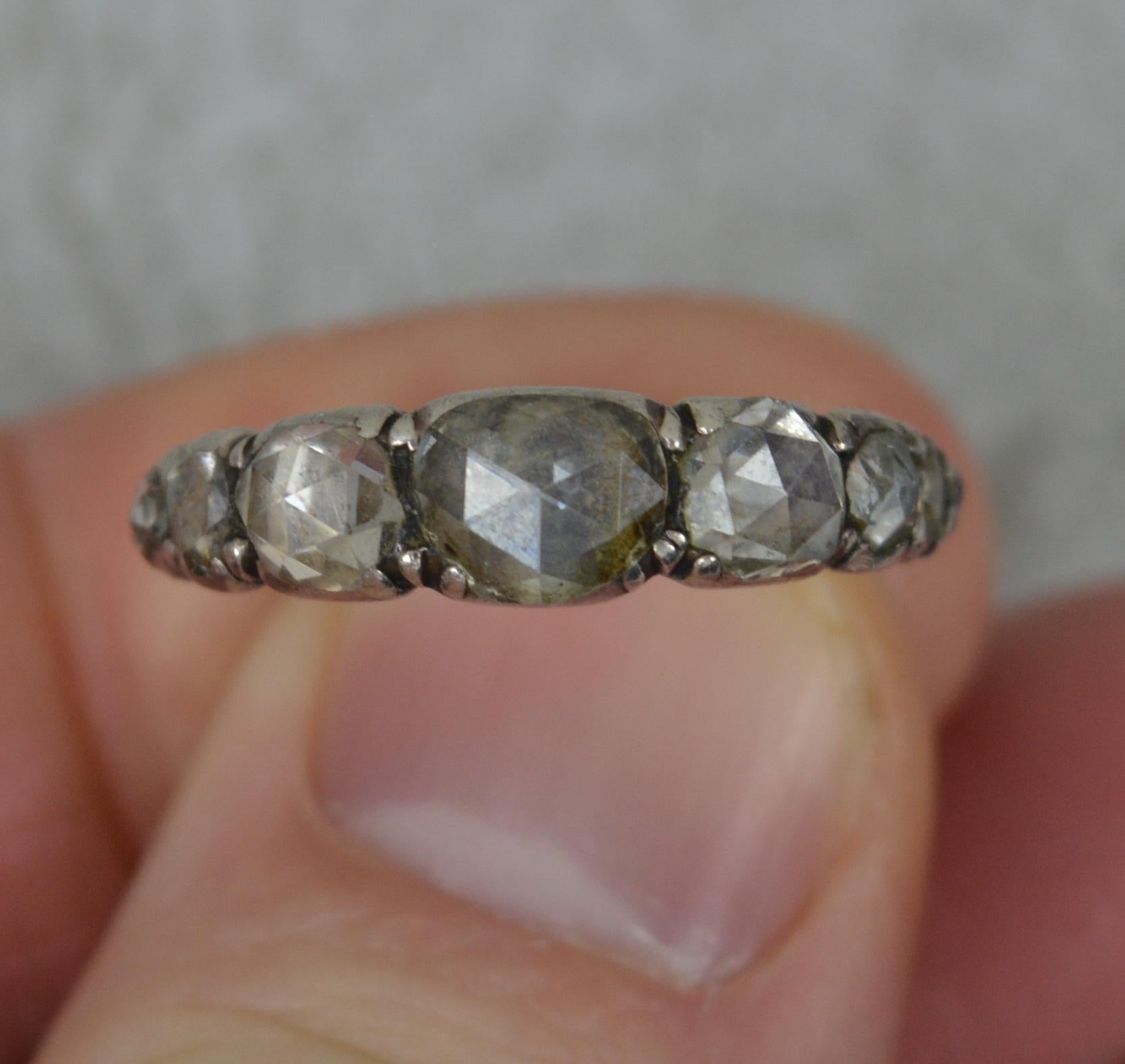 Very Rare Georgian Foiled Back Rose Cut Diamond and 15Carat Gold Stack Ring For Sale 5