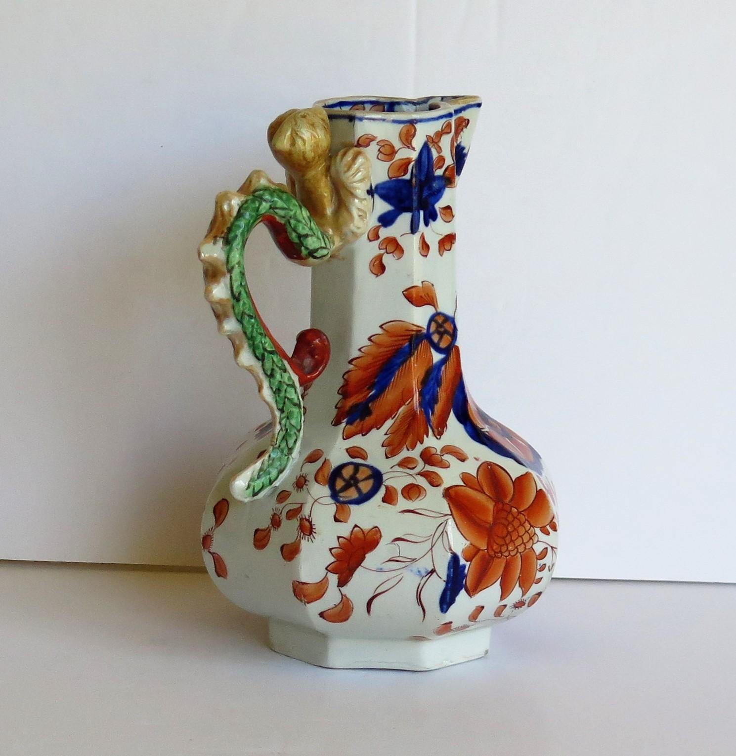 Hand-Painted Very rare Georgian Mason's Ironstone Jug or Pitcher, Flowers and Wheels pattern