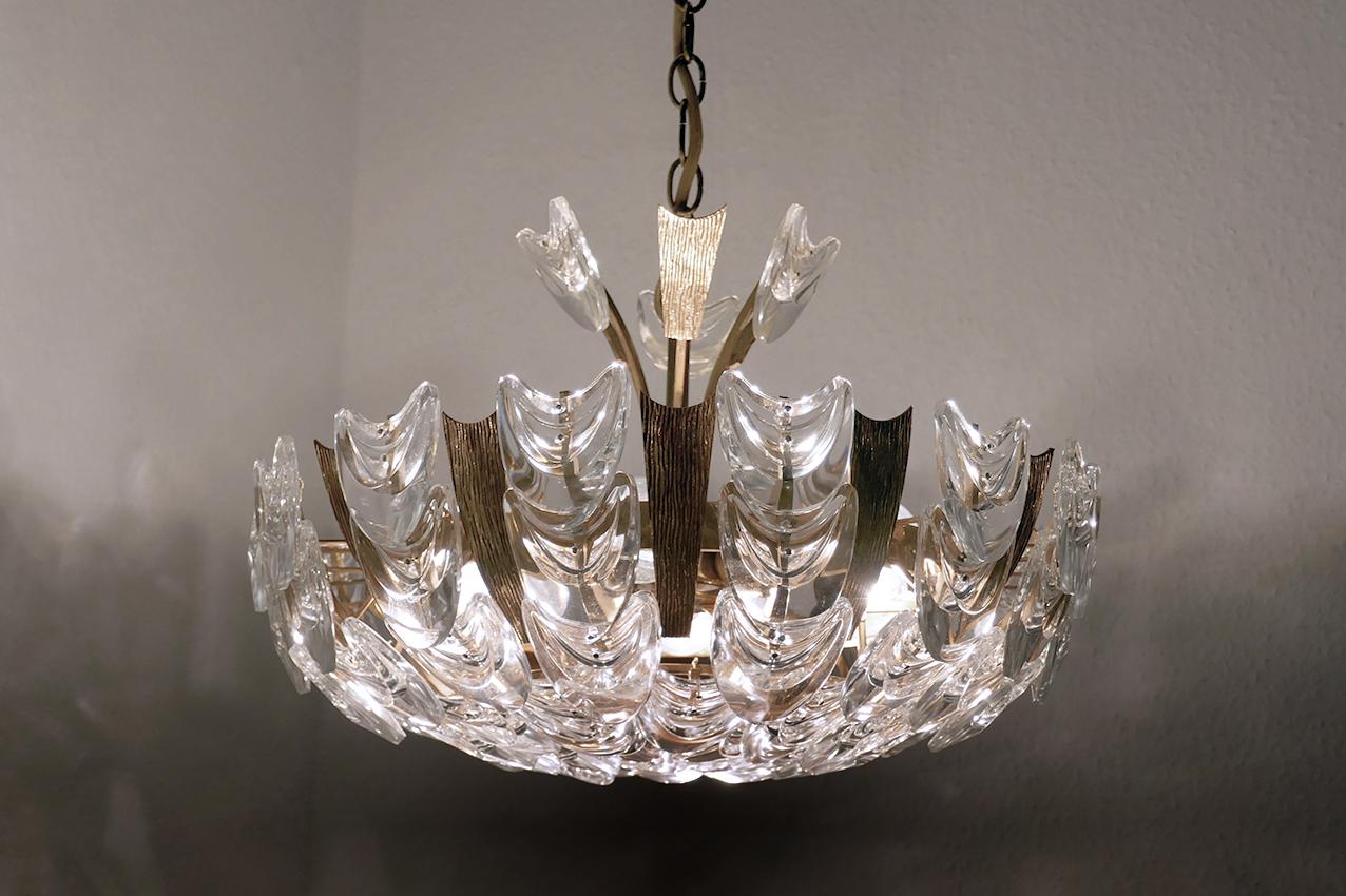 Hollywood Regency Very Rare German Vintage Gold-Plated Pendant Light Chandelier, 1960s