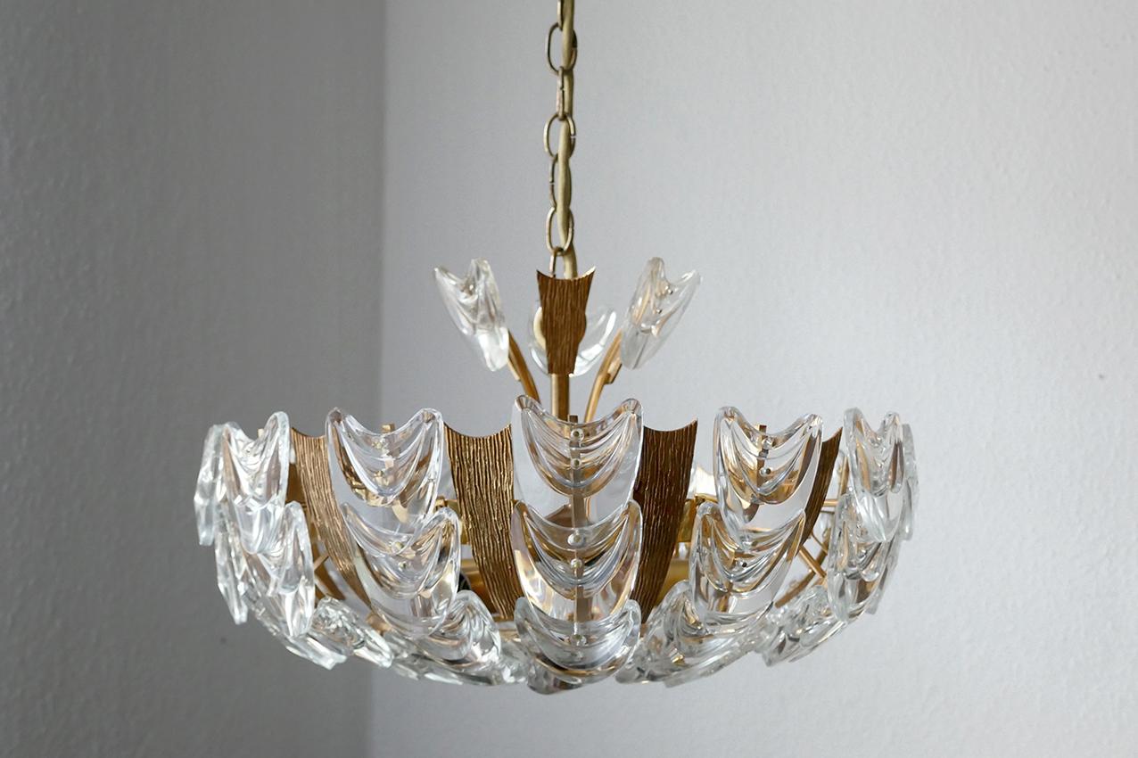 Mid-20th Century Very Rare German Vintage Gold-Plated Pendant Light Chandelier, 1960s