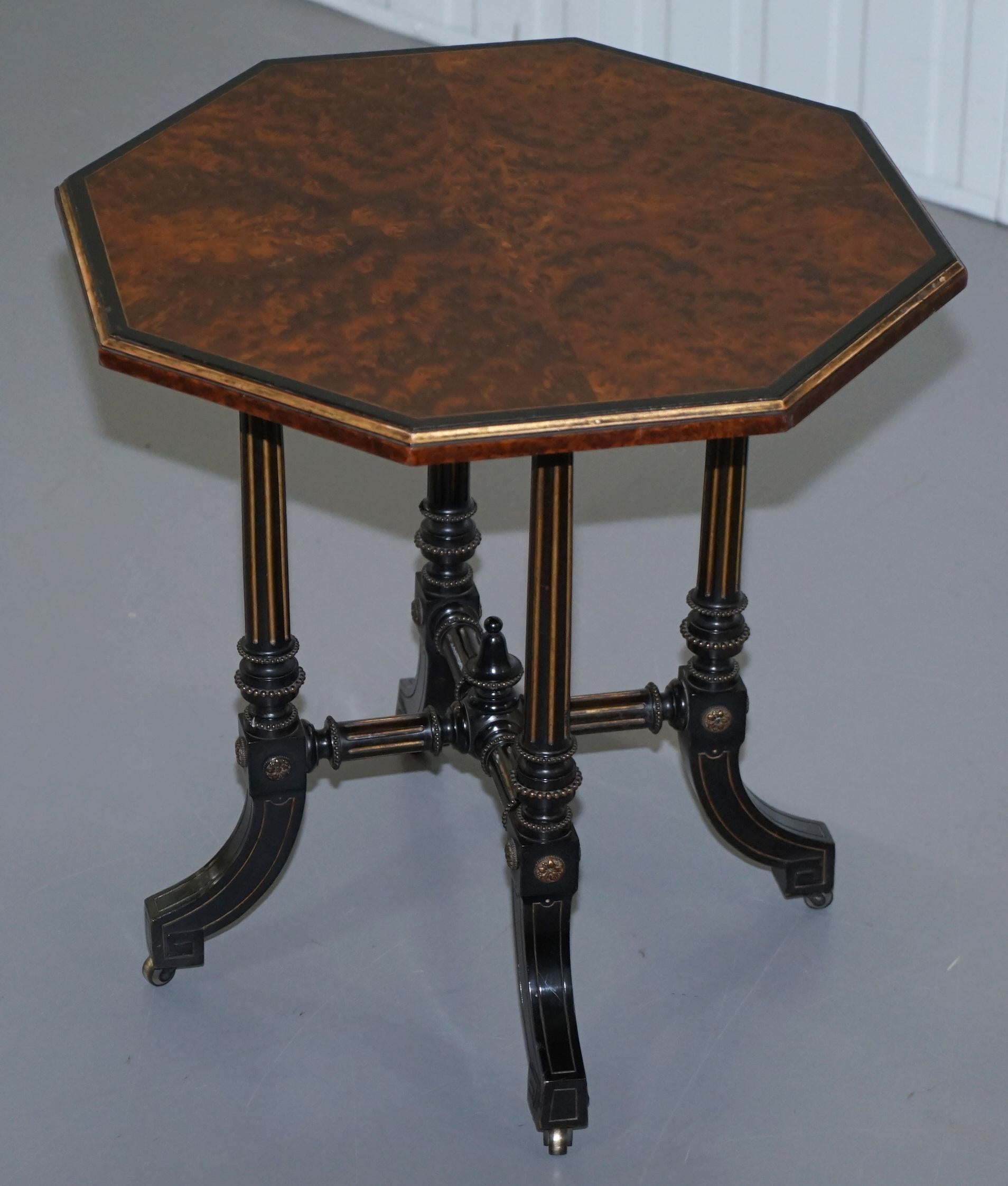 Victorian Very Rare Gillow & Co 1852-1857 Aesthetic Movement Amboyna Ebonised Side Table