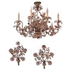 Rare Pink Glass Chandelier and Sconces by Oswaldt Haerdtl for Lobmeyr, 1950s