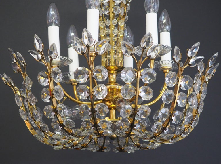 Mid-Century Modern Very Rare Glass Chandelier in the Style of Lobmeyr, circa 1950s For Sale