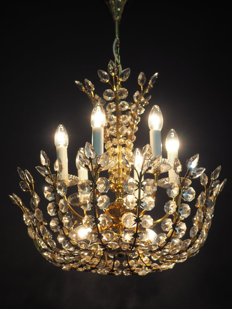 Mid-20th Century Very Rare Glass Chandelier in the Style of Lobmeyr, circa 1950s For Sale