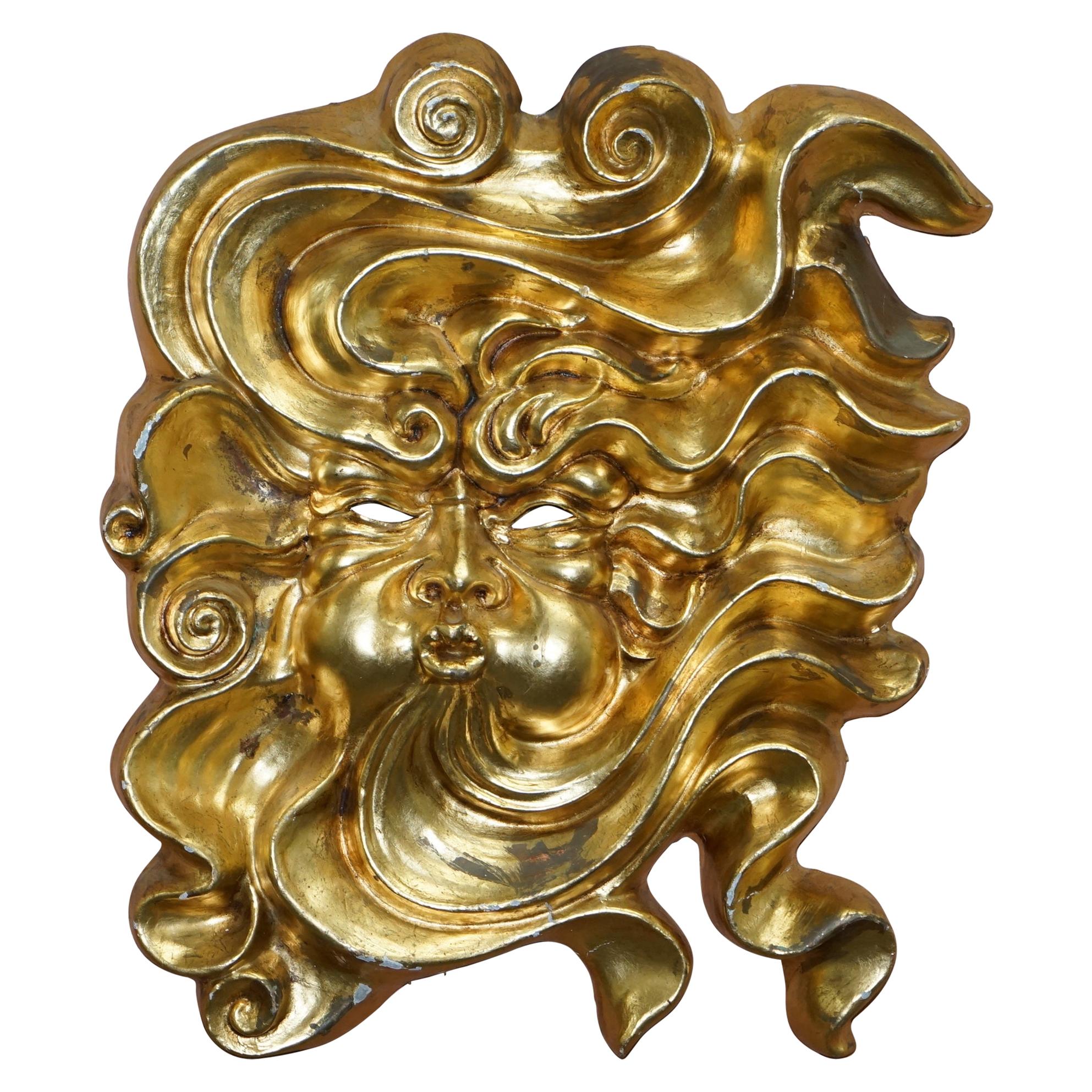 Very Rare Gold Gilt Papier Mache Wall Hanging Mask of the God of Wind