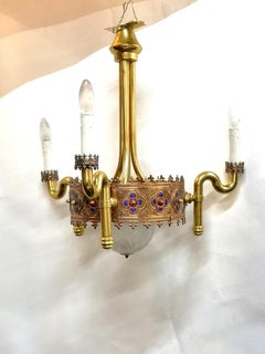 Very Rare Gold-Plated 3 Armed Chandelier by Jozsef Engelsz Artist, 1970s
