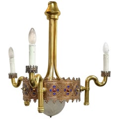 Very Rare Gold-Plated 3 Armed Chandelier by Jozsef Engelsz Artist, 1970s