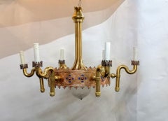 Very Rare Gold Plated and Enameled Chandelier by Jozsef Engelsz Artist, 1970s