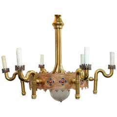 Very Rare Gold Plated and Enameled Chandelier by Jozsef Engelsz Artist, 1970s
