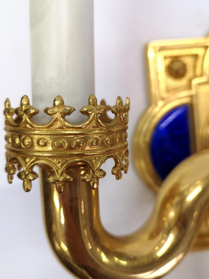 Hungarian Very Rare Gold-Plated and Enameled Wall Lights, by Jozsef Engelsz Artist For Sale