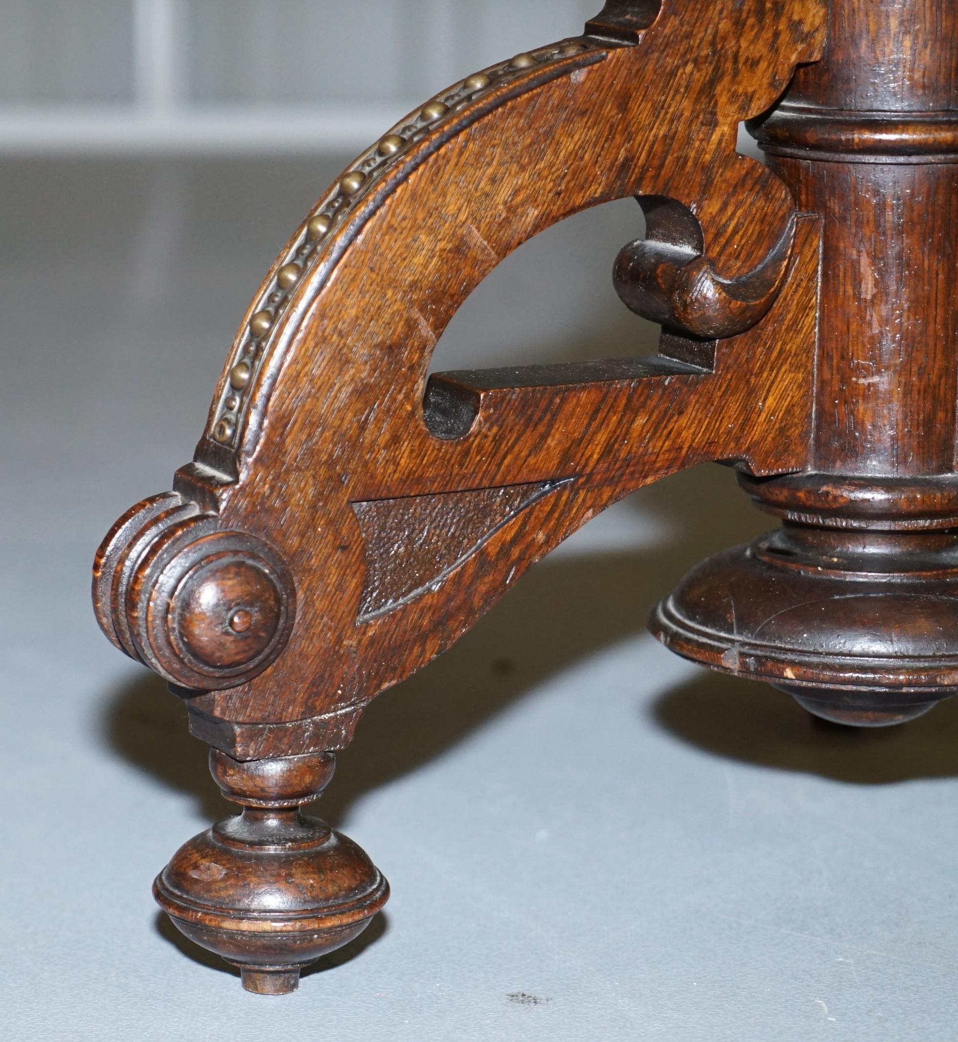 Very Rare Gothic Revival English Oak Marble & Bronze Side Table Stunning Patina 5