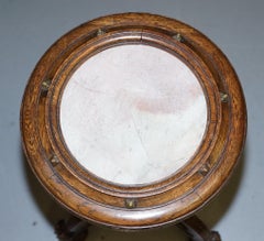 Very Rare Gothic Revival English Oak Marble & Bronze Side Table Stunning Patina