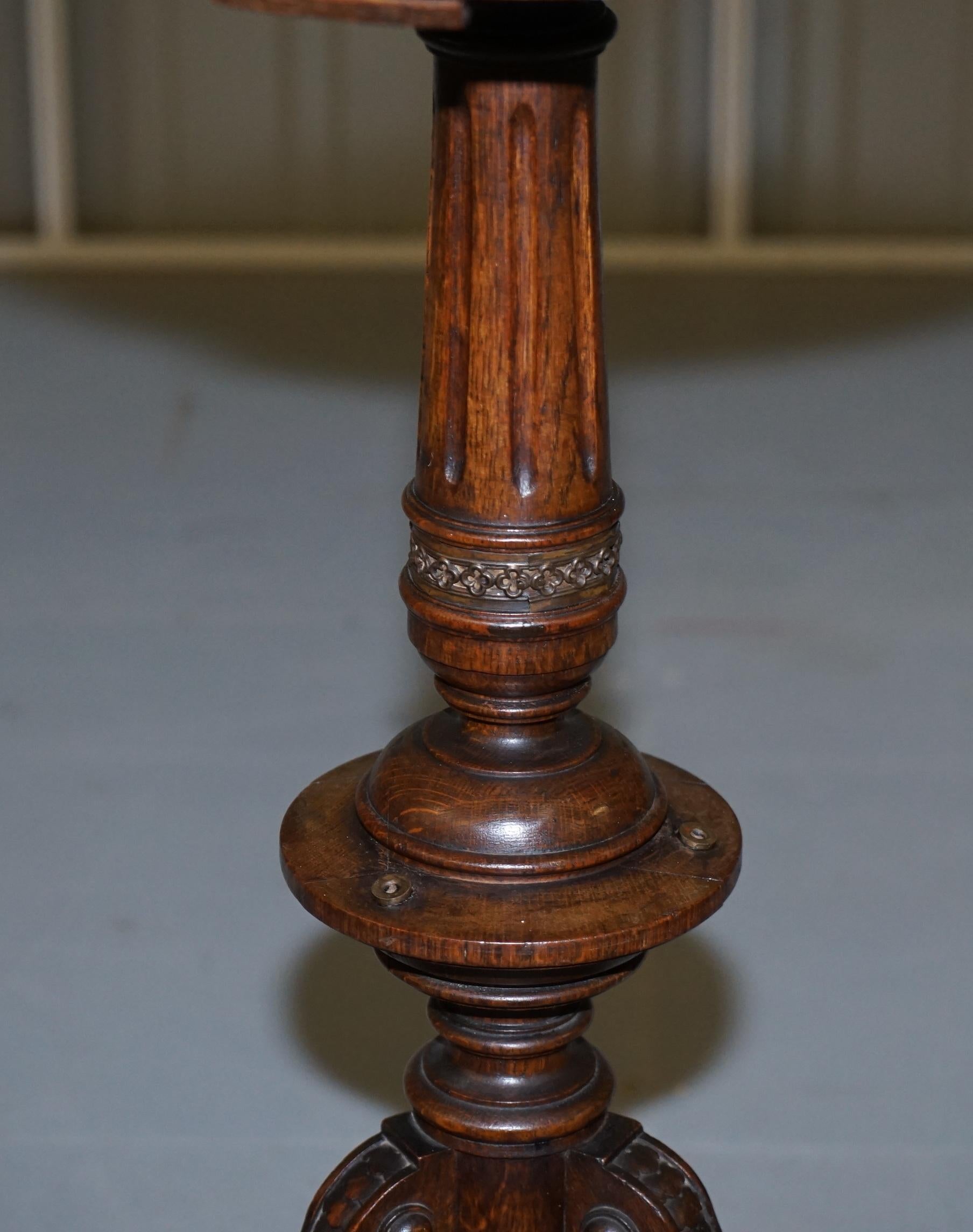 19th Century Very Rare Gothic Revival English Oak Marble & Bronze Side Table Stunning Patina