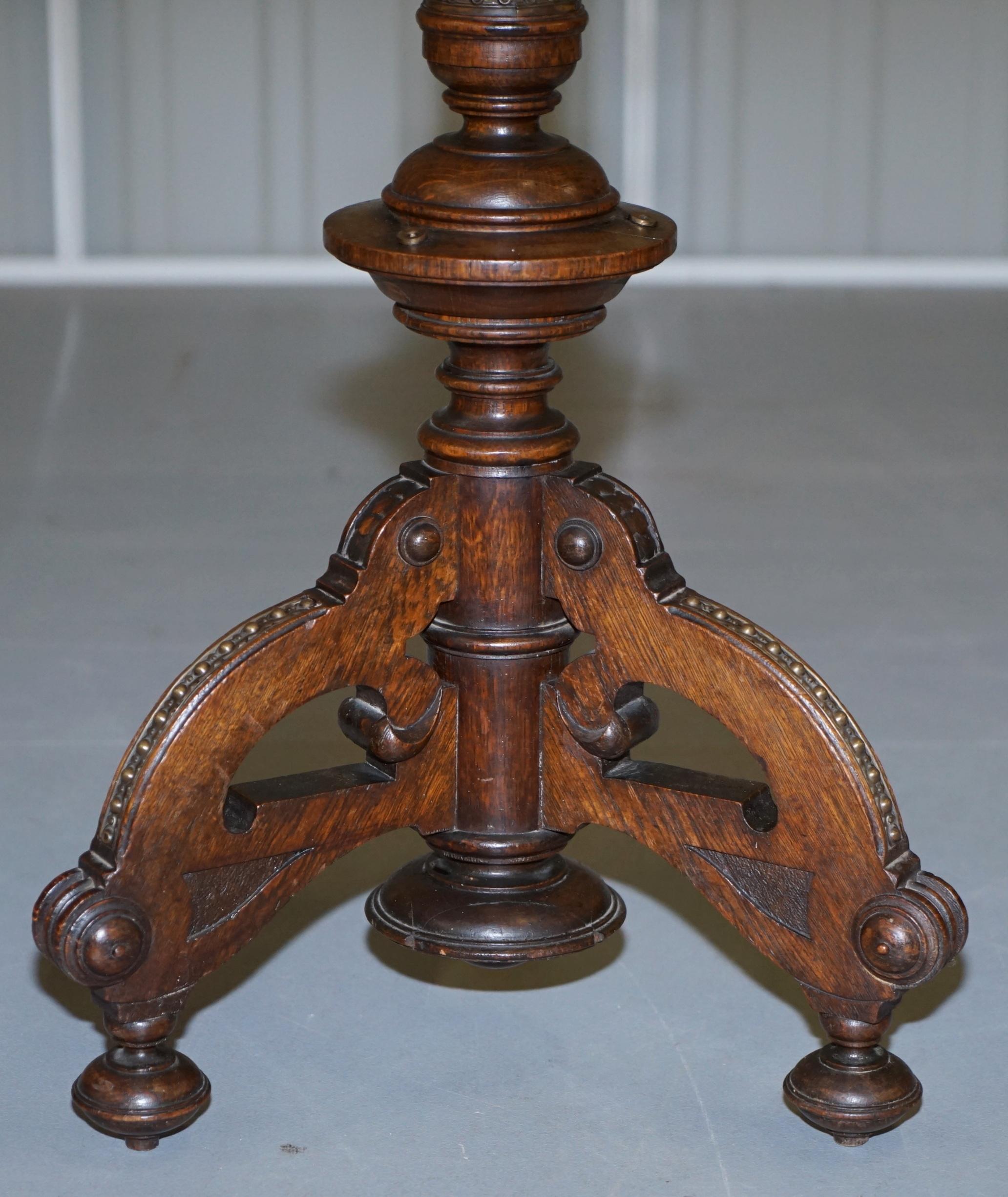 Very Rare Gothic Revival English Oak Marble & Bronze Side Table Stunning Patina 2